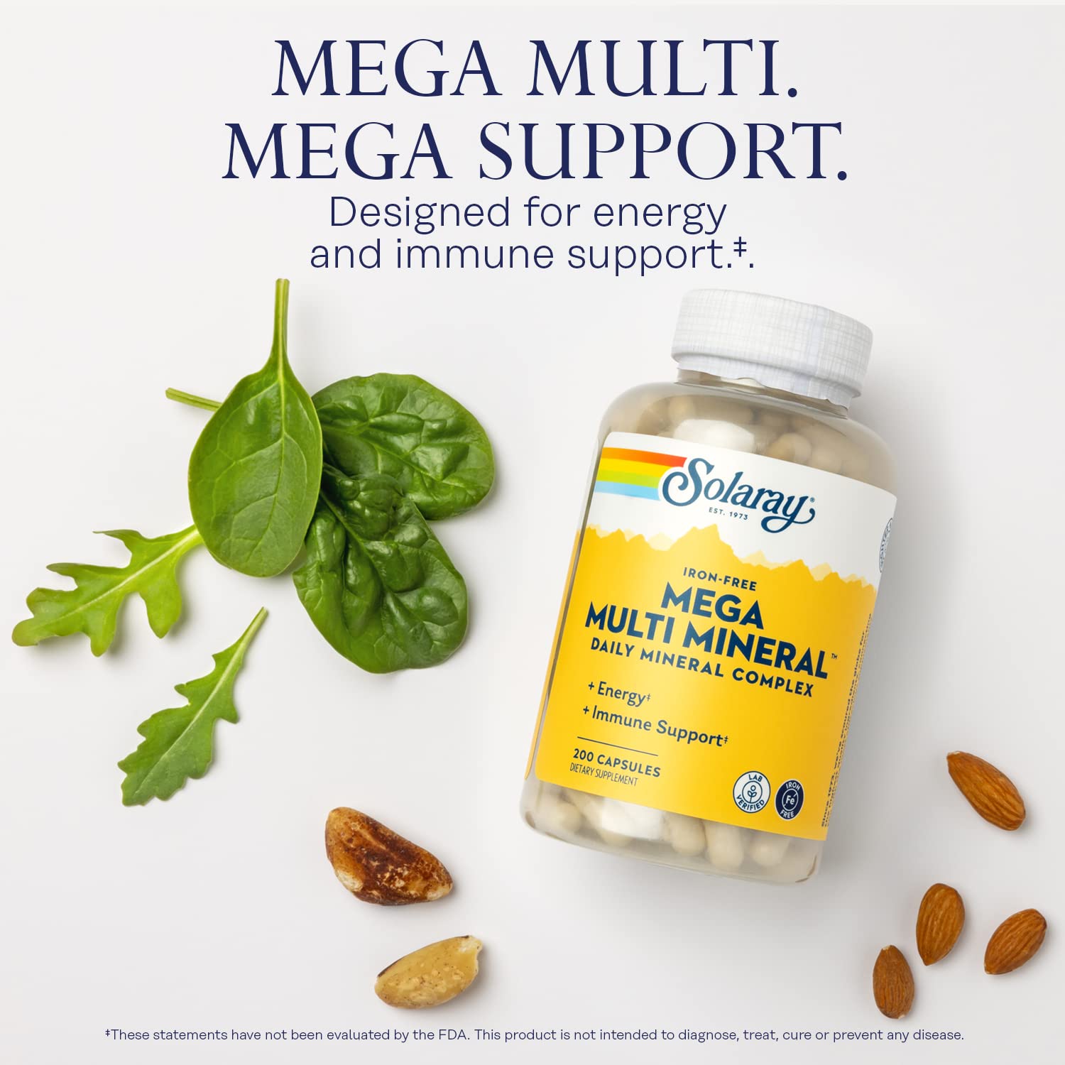 SOLARAY Mega Multi Mineral, Iron Free - Daily Mineral Supplement w/Trace Minerals, Electrolytes, Calcium, Magnesium, Zinc, Selenium, Boron -Cellular Energy, Immune Support, 60-Day Guarantee, 50 Serv SOLARAY uk supplements