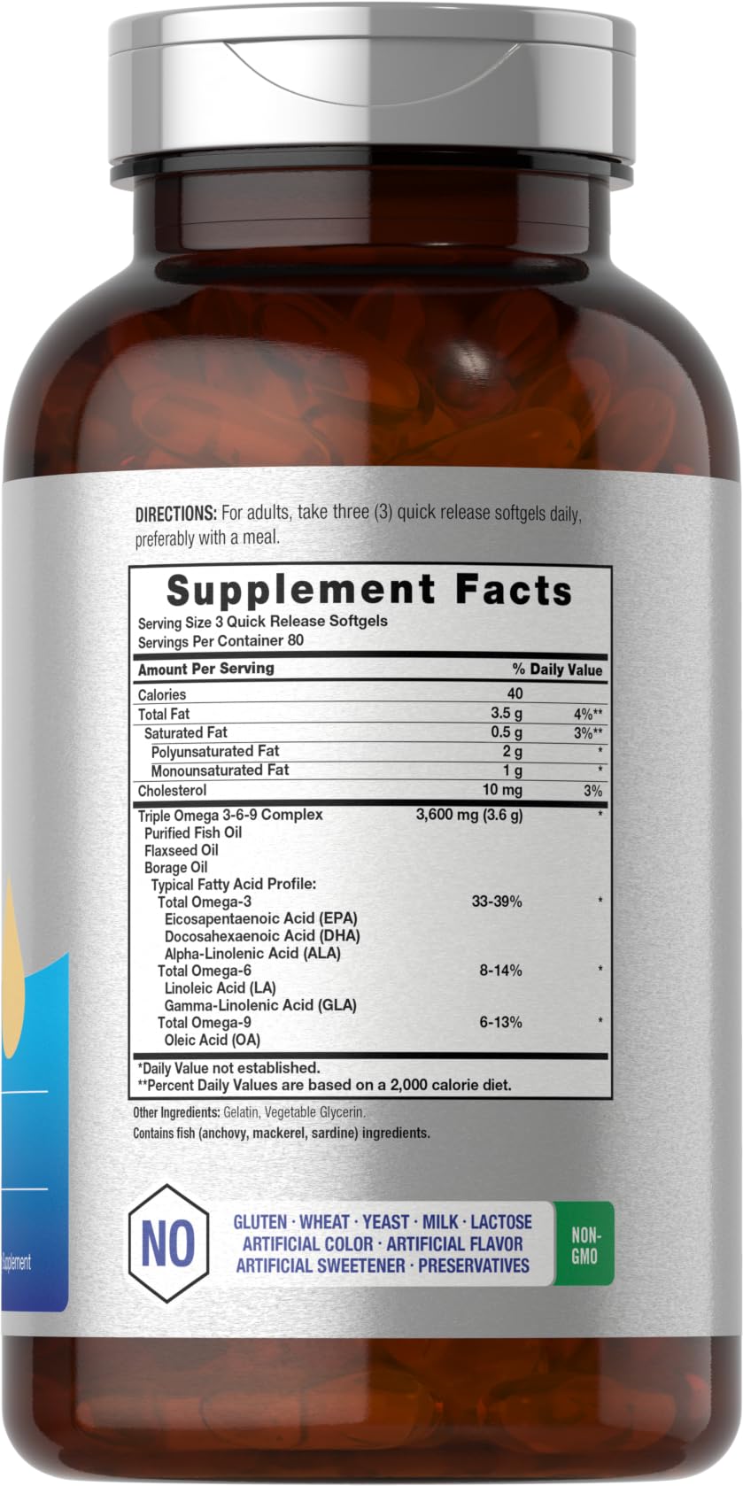 Triple Omega 3-6-9 240 Softgels | from Fish, Flaxseed, Borage Oils | Non-GMO & Gluten Horbäach uk supplements