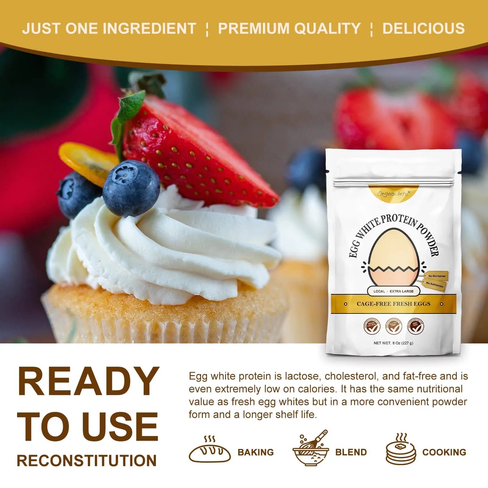 Orgnisulmte Egg White Protein Powder 8 Oz, Pasteurized Dried Egg Whites Protein, Gluten-Free, Non-GMO, Unflavored, Free Range High Whip for Baking, Desserts 227g orgnisulmte uk supplements