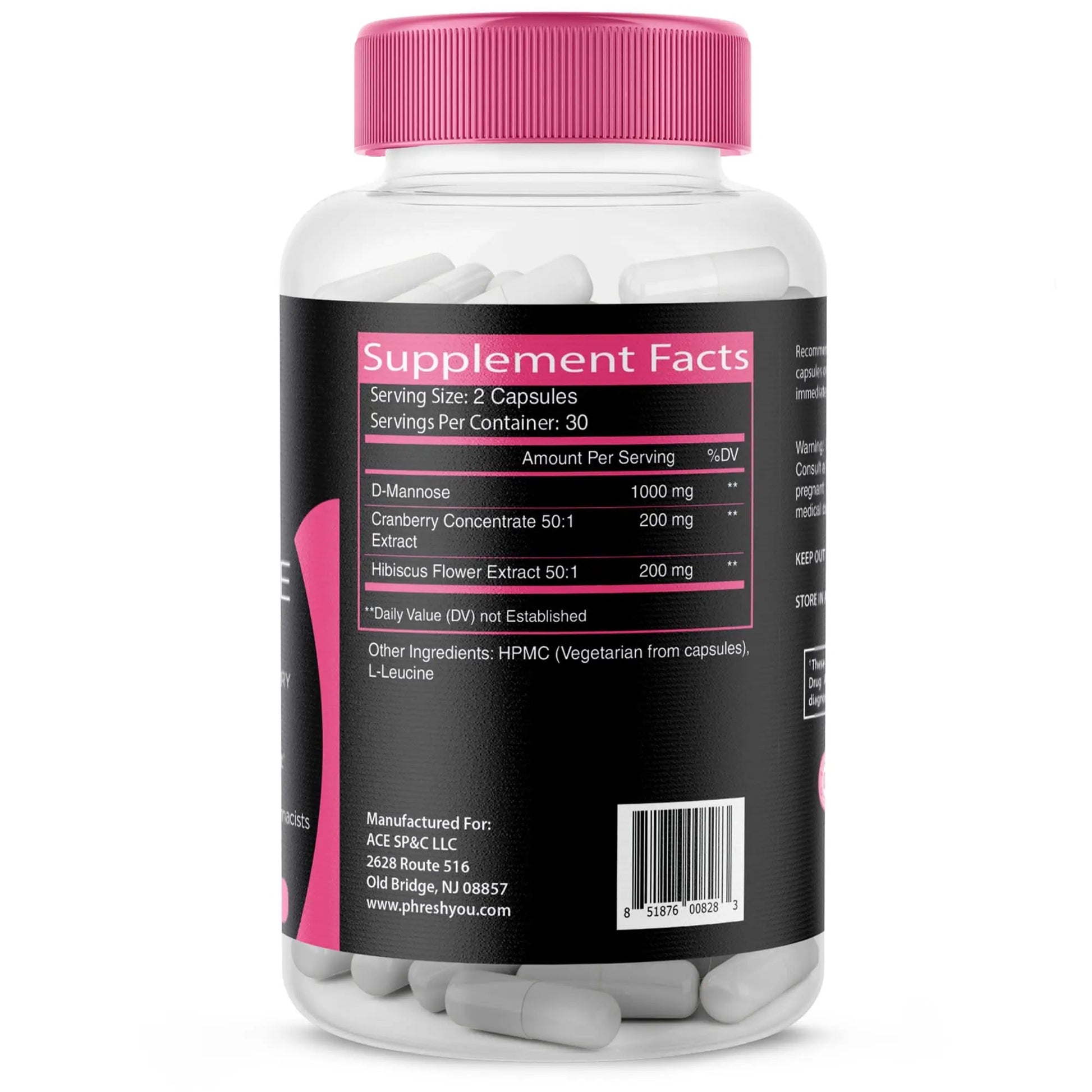 ACE NUTRITION pHresh D-Mannose with Cranberry Capsules for Women and Men, Maximum Strength 1000 mg Per Serving - Supports: Urinary Tract Health - Made in The USA ACE NUTRITION uk supplements