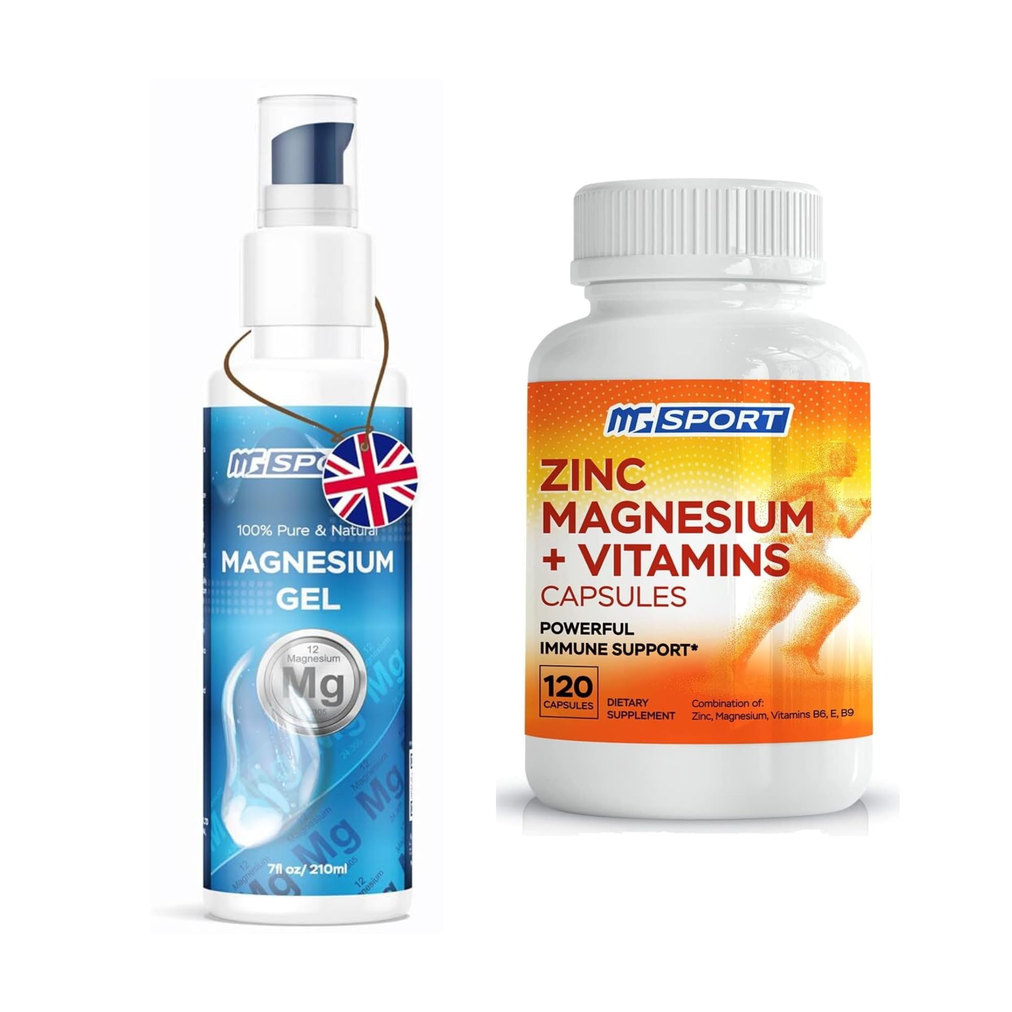 High Absorption Zinc and Magnesium Bundle for Muscle Recovery - Zinc Supplement and Transdermal Magnesium Gel for Leg Cramps MgSport uk supplements