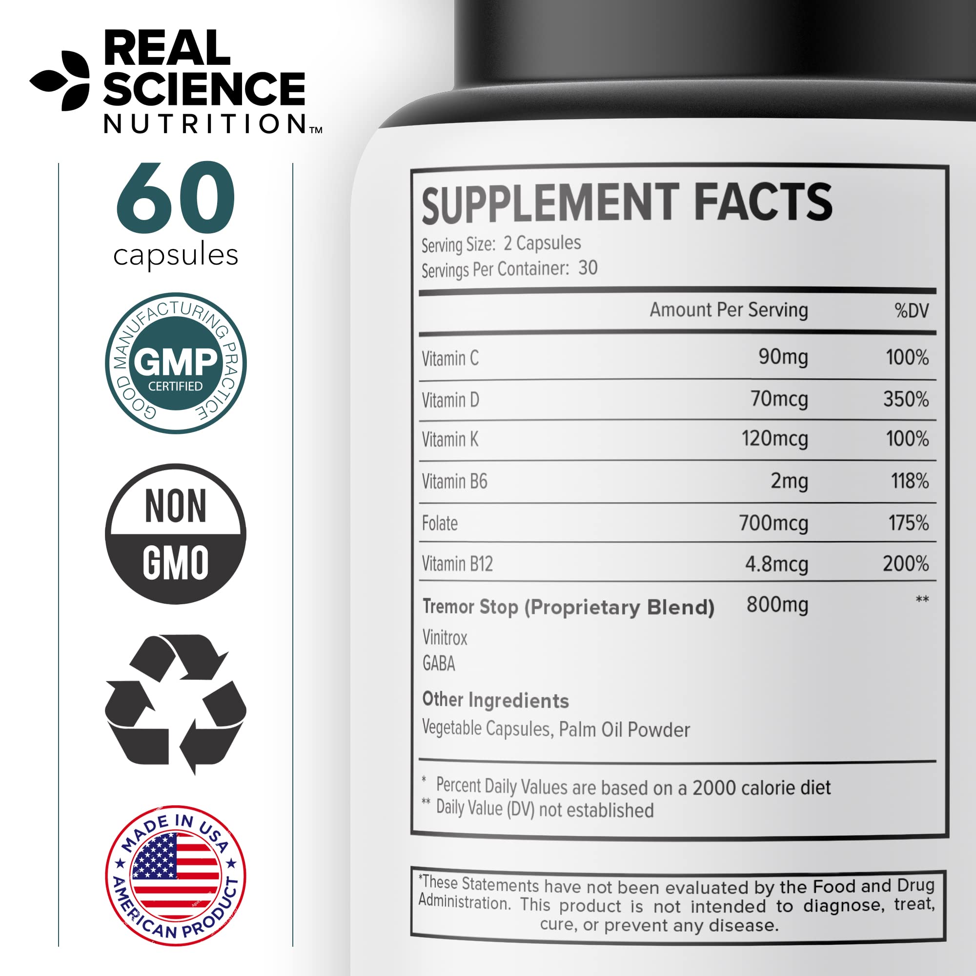 Real Science Tardivex All Natural Nerve Support Supplement for Neurological Balance - Includes Vinitrox, GABA & Essential Vitamins for Controlled Movement & Coordination - Made in USA, 60 Caps Real Science Nutrition uk supplements