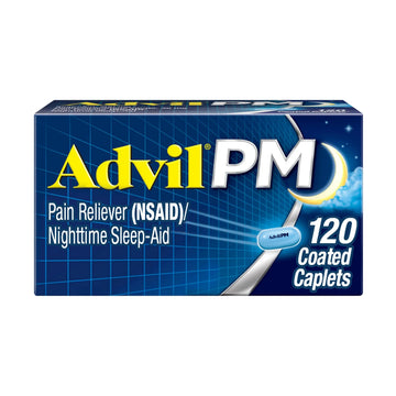 Advil PM Pain Reliever And Nighttime Sleep Aid, Pain Medicine With Ibuprofen For Pain Relief And Diphenhydramine Citrate For A Sleep Aid - 120 Coated Caplets Advil uk supplements