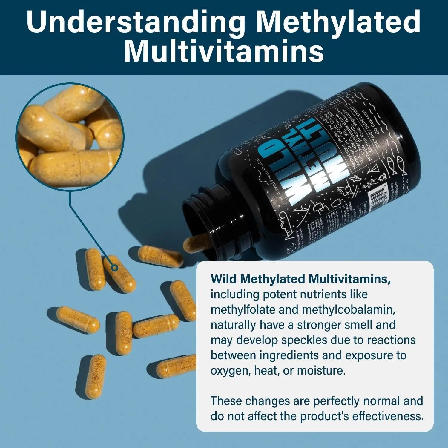 Wild Methylated Multivitamin for Women & Men | Daily Multi Vitamin | MTHFR Supplement Without Iron | Methylated B12, Folate, Vitamin C, A, K2, D, E Wild Foods uk supplements