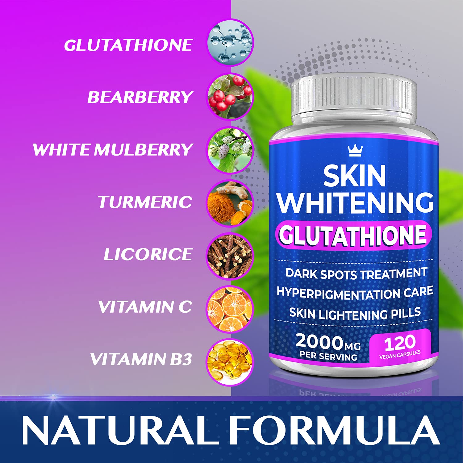 Glutathione Whitening Pills - 120 Capsules 2000mg Glutathione - Effective Skin Lightening NORTHERN CROWN COSMETICS uk supplements