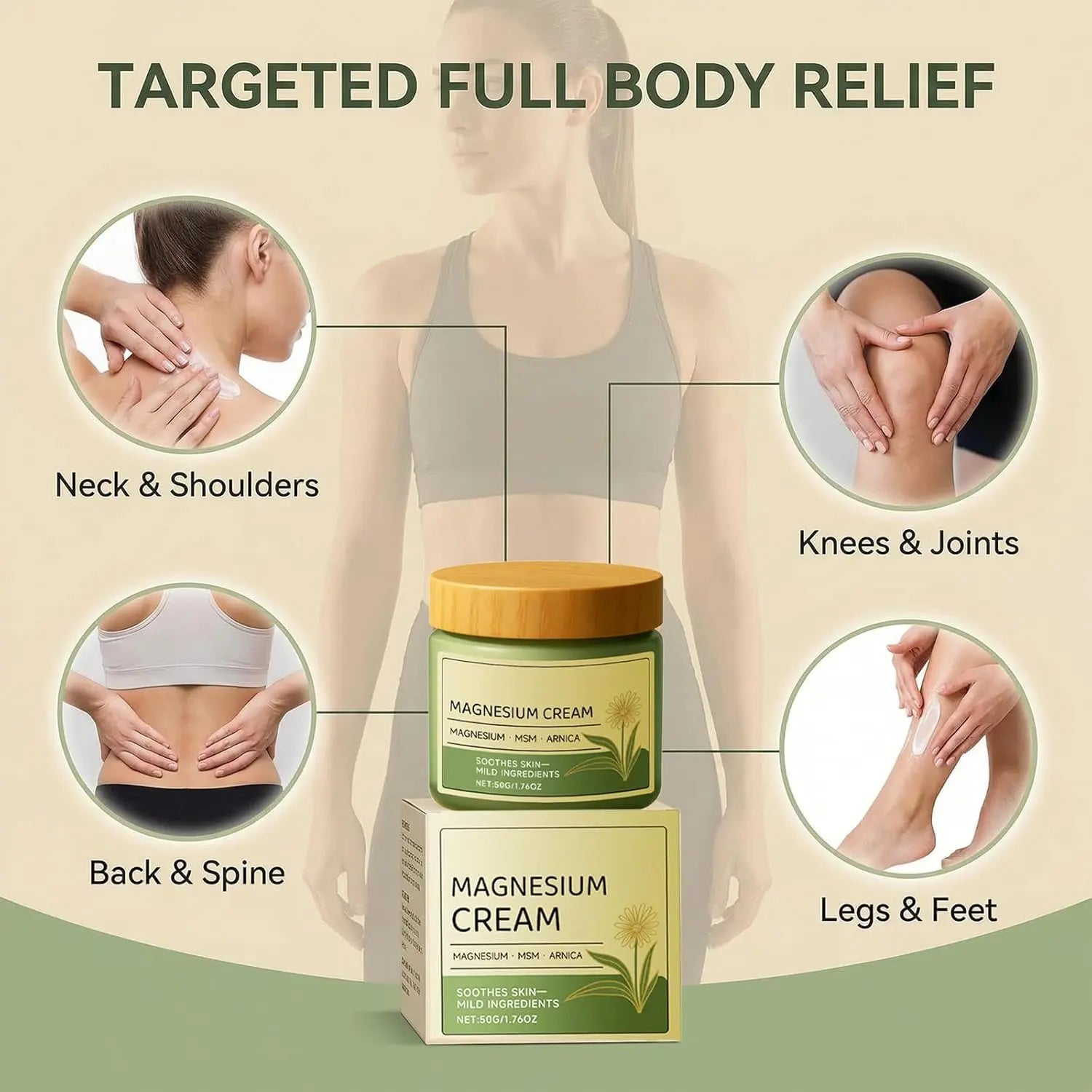 Magnesium Cream with MSM & Arnica,Nerve Relief Mild Ingredients for Skin Soothing,Fast-Absorbing Non-Greasy Massage Cream for Daily Comfort Generic uk supplements