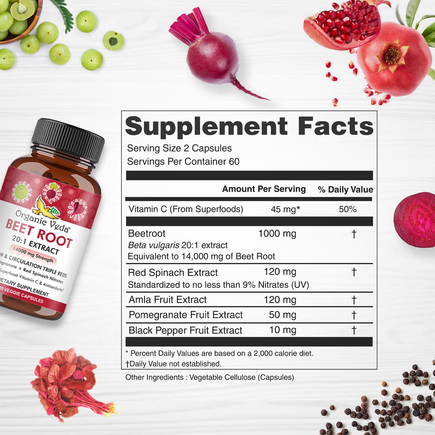 Organic Veda Beet Root Capsules - Triple Reds Nitric Oxide Beets Supplements - Concentrated Organic Veda uk supplements
