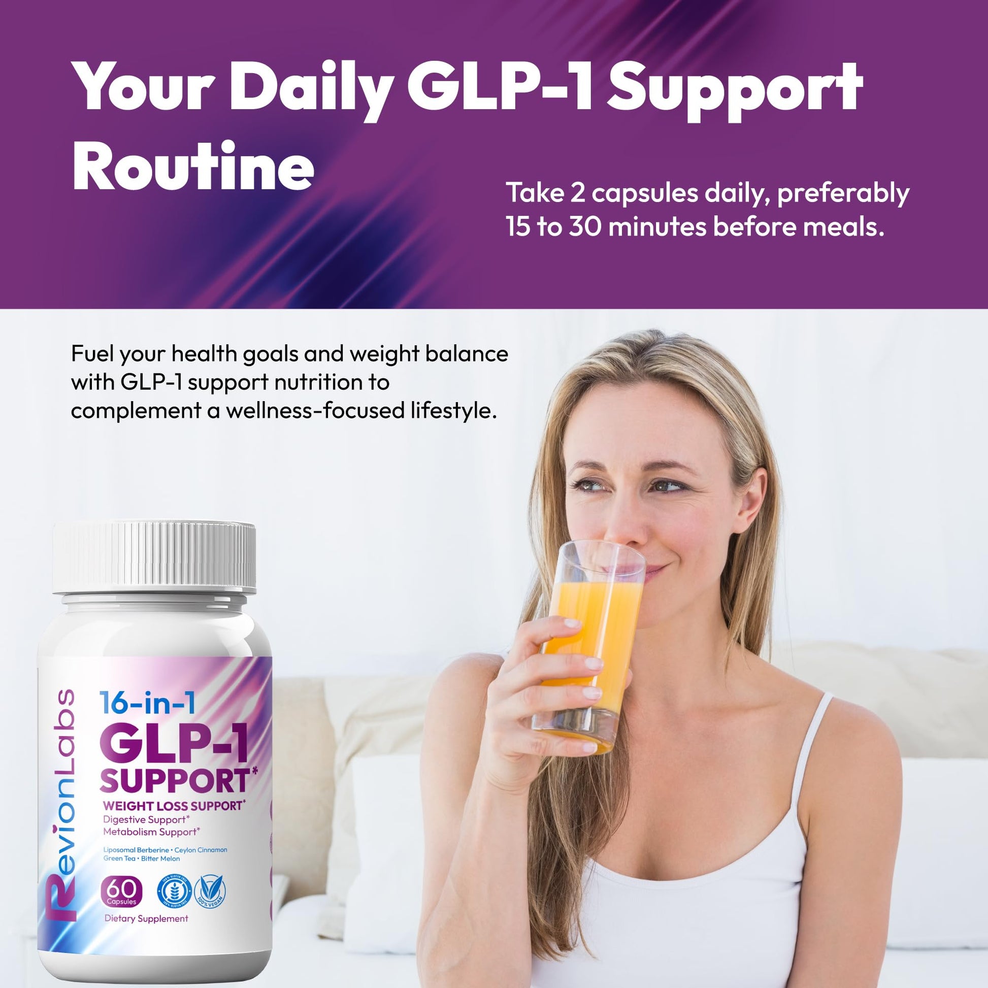 Revion LABS GLP-1 Support Weight Loss Supplement - Natural Appetite Suppressant for Women Men - Berberine Support Activate Hunger Control Curb Cravings Boost Metabolism Fat Burn & Gut Health Revion LABS uk supplements