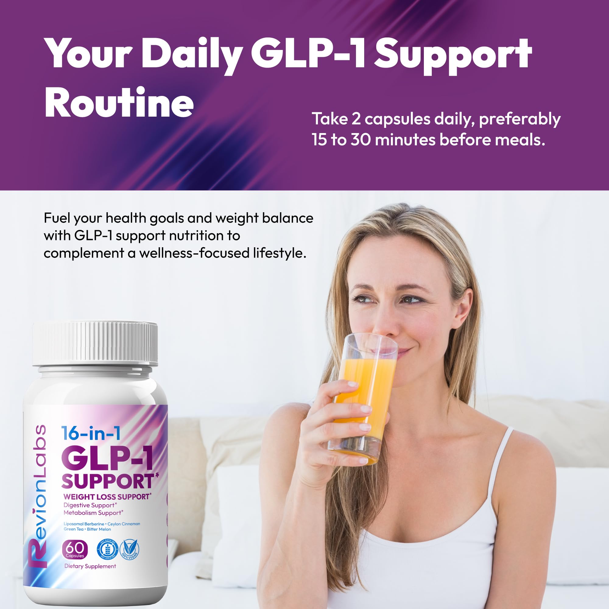 Revion LABS GLP-1 Support Weight Loss Supplement - Natural Appetite Suppressant for Women Men - Berberine Support Activate Hunger Control Curb Cravings Boost Metabolism Fat Burn & Gut Health Revion LABS uk supplements