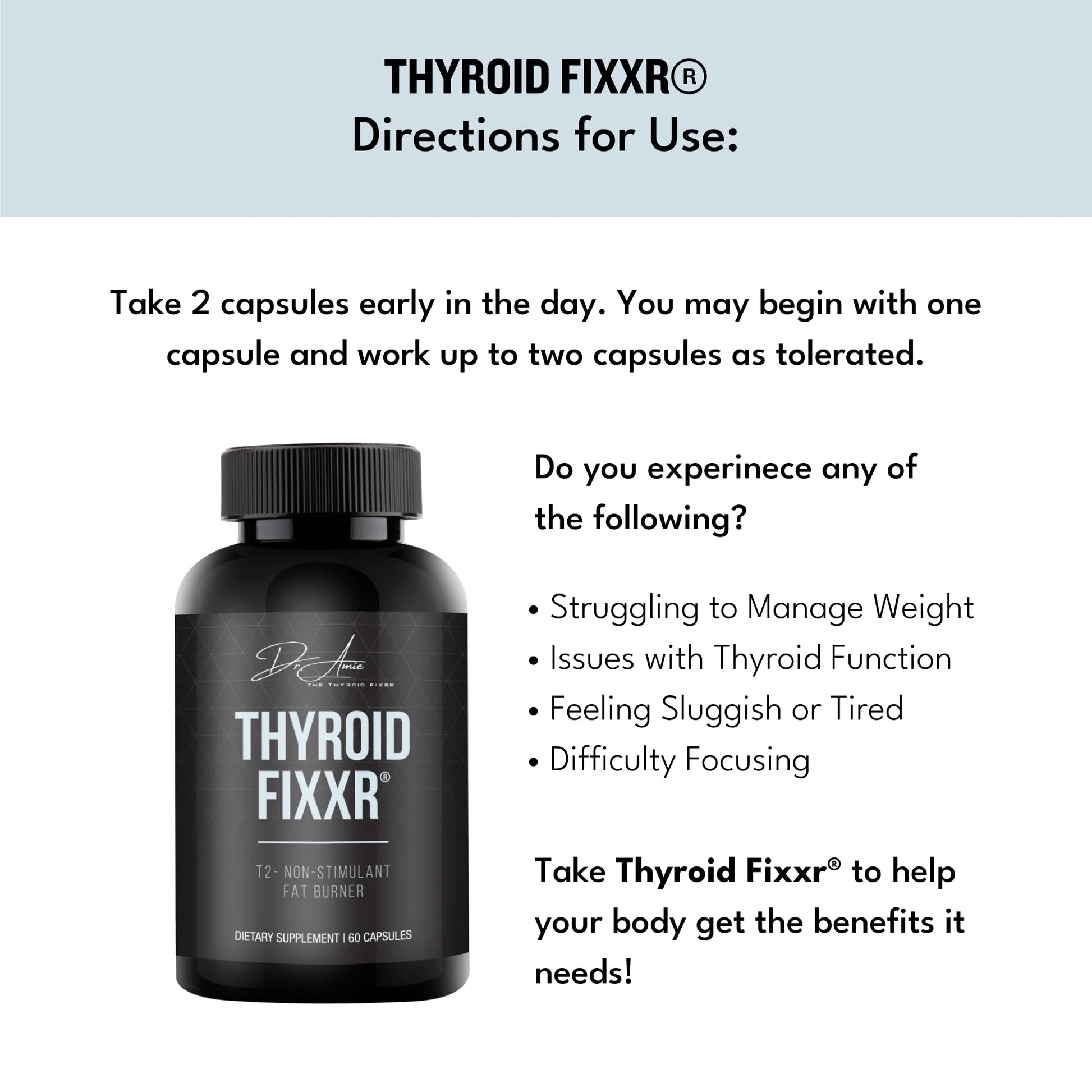 Fixxr Thyroid Support by Dr. Amie | T2 Thyroid Supplement | 30 Day Supply, 60 Capsules Fixxr uk supplements