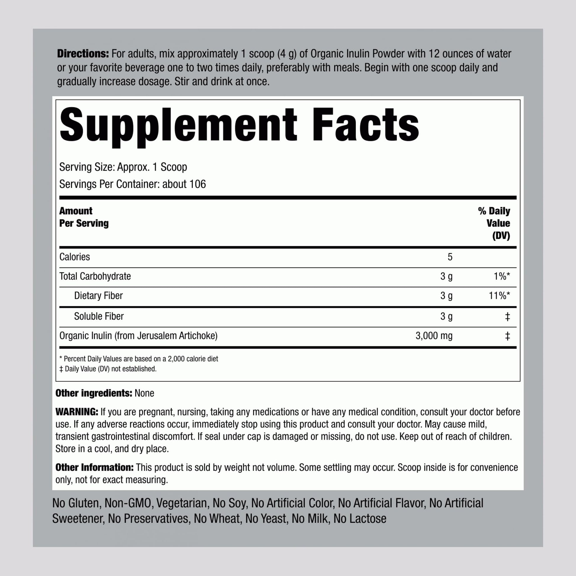 Piping Rock Organic Inulin Powder | 15 oz | Soluble Fiber Supplement | FOS Powder | Vegetarian, Non-GMO, Gluten Free Piping Rock uk supplements