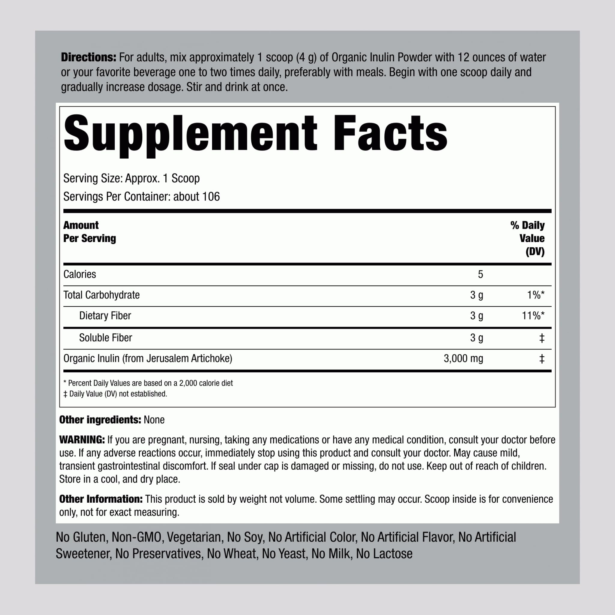 Piping Rock Organic Inulin Powder | 15 oz | Soluble Fiber Supplement | FOS Powder | Vegetarian, Non-GMO, Gluten Free Piping Rock uk supplements