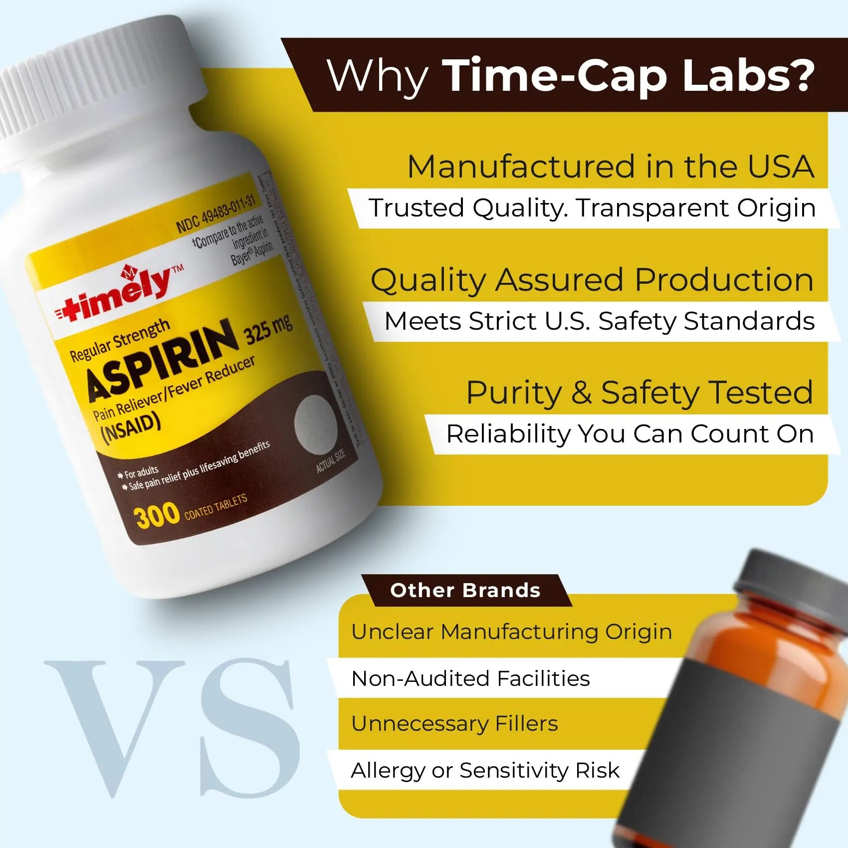 TIME-Cap-Labs 300 Count Regular Strength Aspirin 325mg for Adults - Compared to Bayer - Coated Regular Strength Aspirin Tablets - Pain Reliever for Minor Aches and Pains TIME-CAP LABS, INC. uk supplements