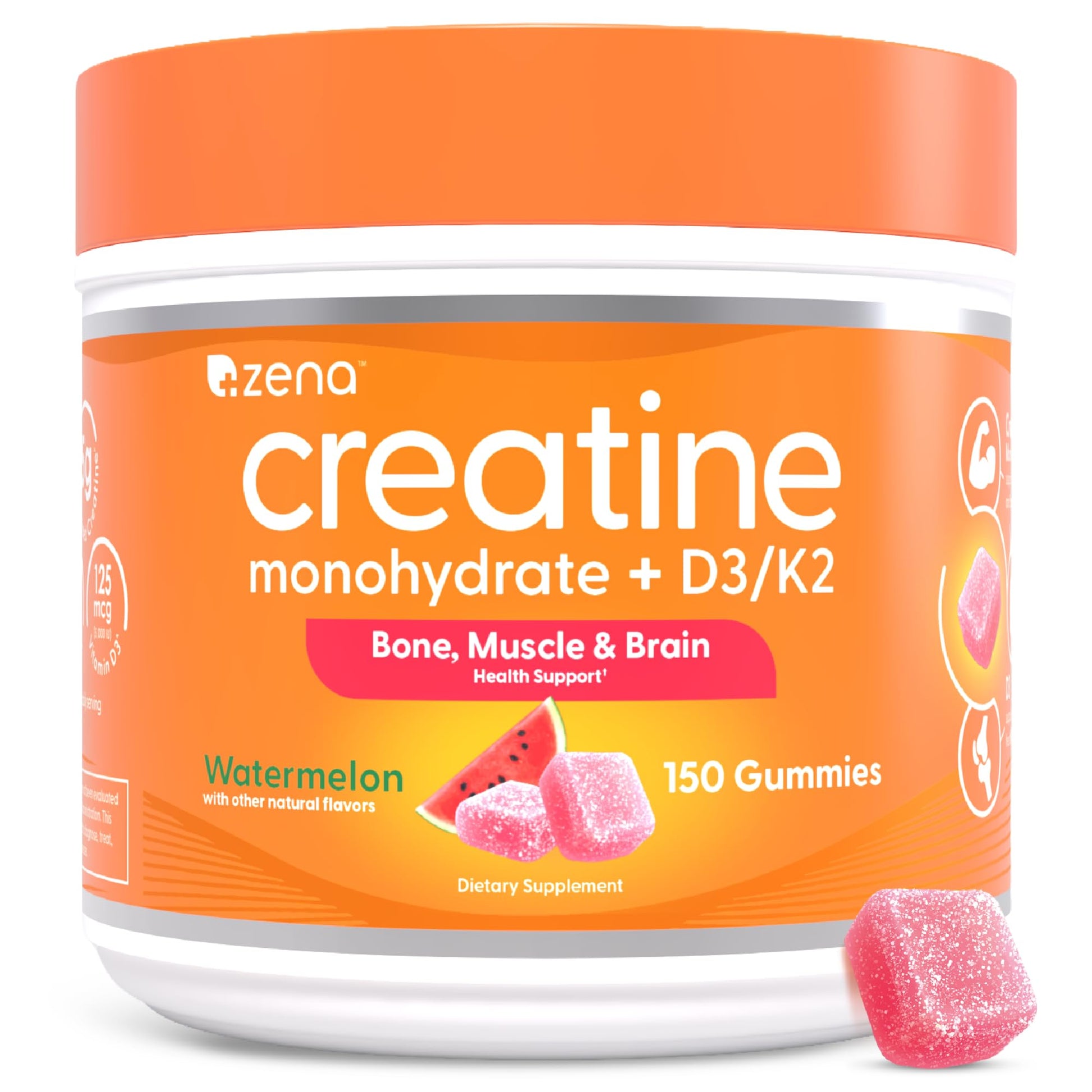 Zena Nutrition Creatine Gummies with D3 & K2, Creatine Monohydrate for Men and Women, Supports Bone, Muscle, & Cognitive Health, Gummy Workout Supplement, Watermelon Flavor, 150ct, 30 Daily Servings Zena Nutrition uk supplements