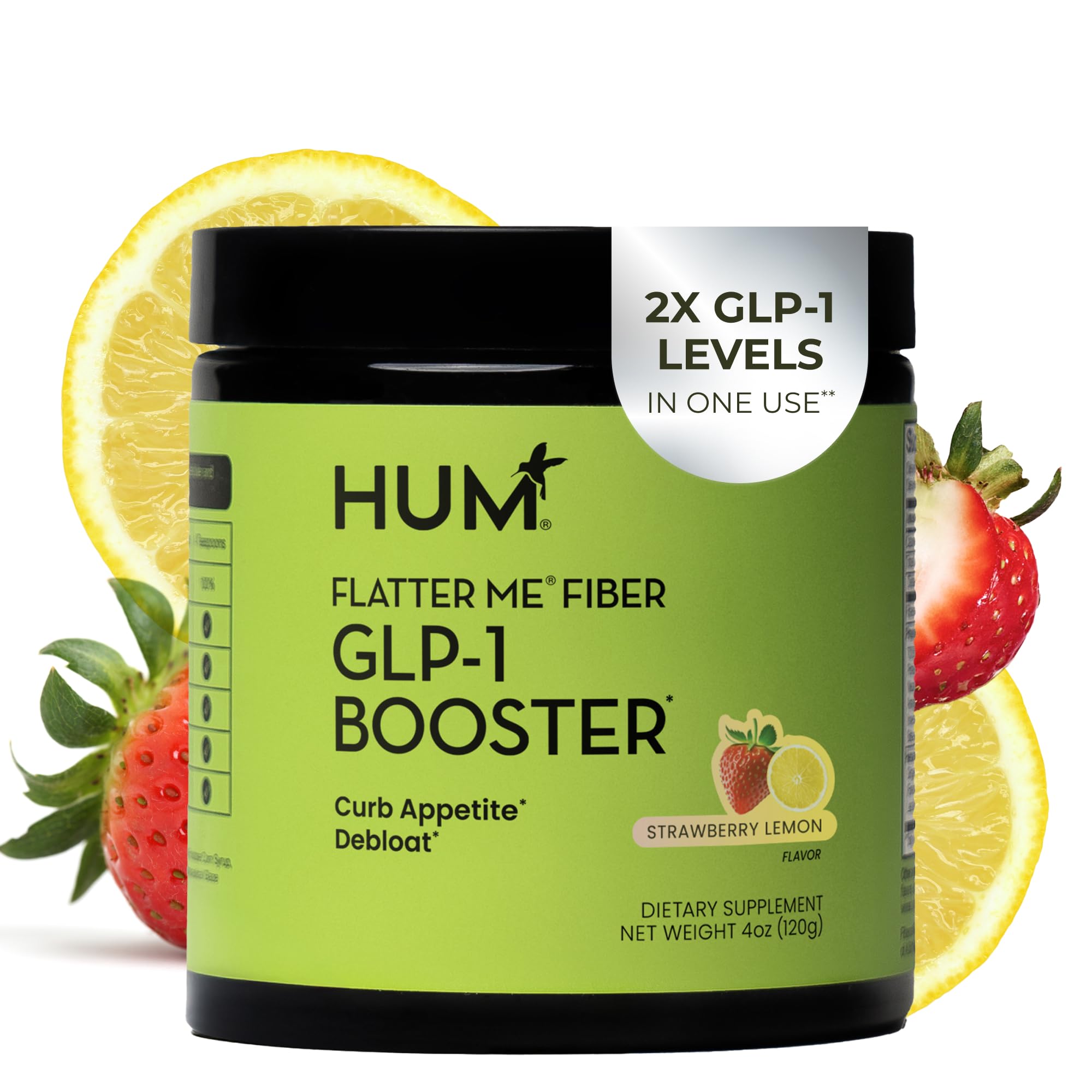 HUM Flatter Me Fiber Supplement for Women & Men, Prebiotics & Digestive Enzymes to Support Weight & Bloating, Digestive & Gut Health, Fiber Powder Drink Mix, Strawberry Lemon - 10 Servings HUM uk supplements