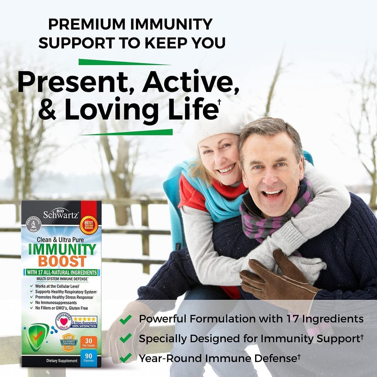 Immune Support Supplement with Vitamin C 1000mg Zinc Elderberry Extract Ginger BioSchwartz uk supplements