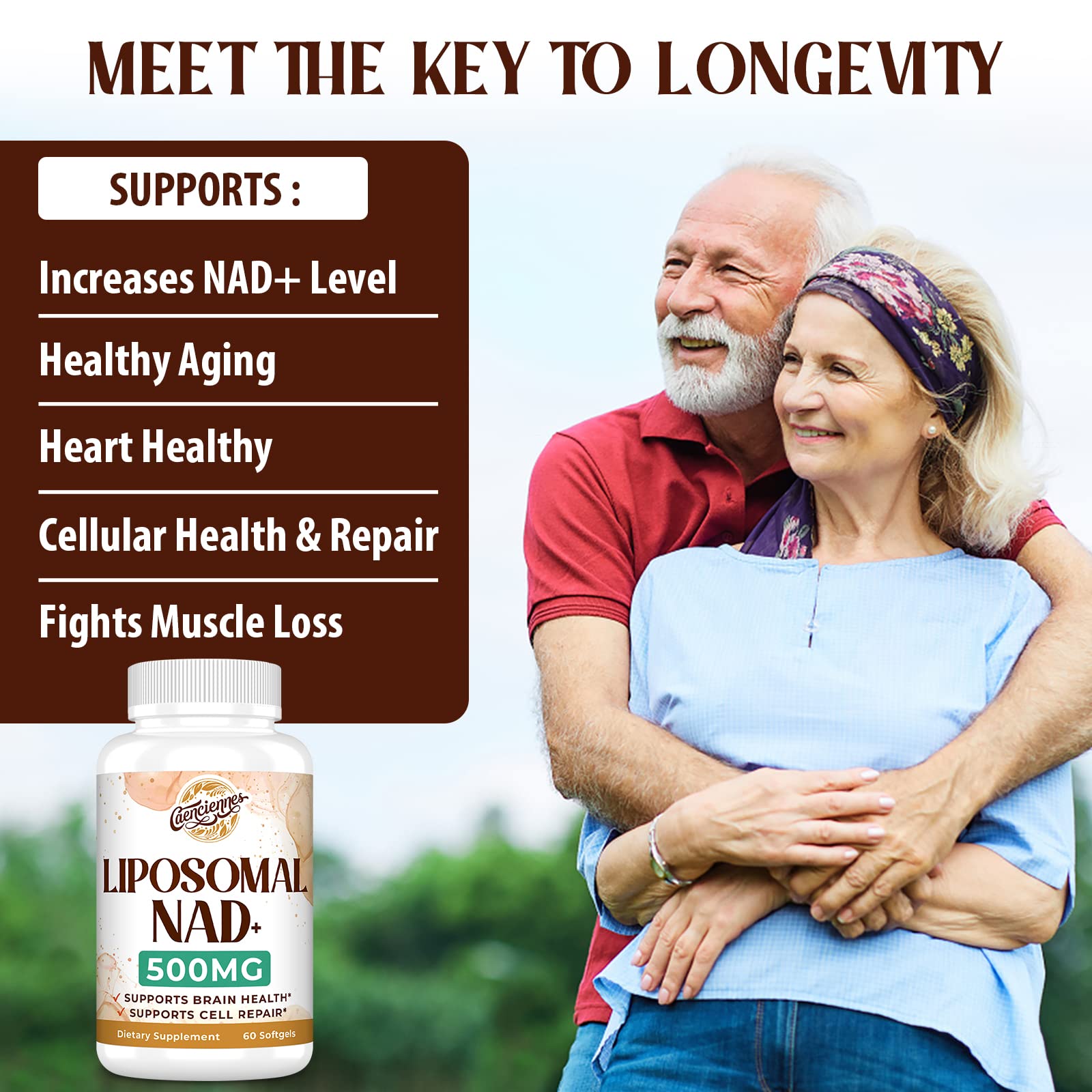 Caenciennes Liposomal NAD+ 500 MG Supplement, True NAD Plus Supplement, Superior Absorption, Boost NAD+ More Efficient Than Nicotinamide Riboside for Cellular Energy, Healthy Aging, 60 Serving Caenciennes uk supplements