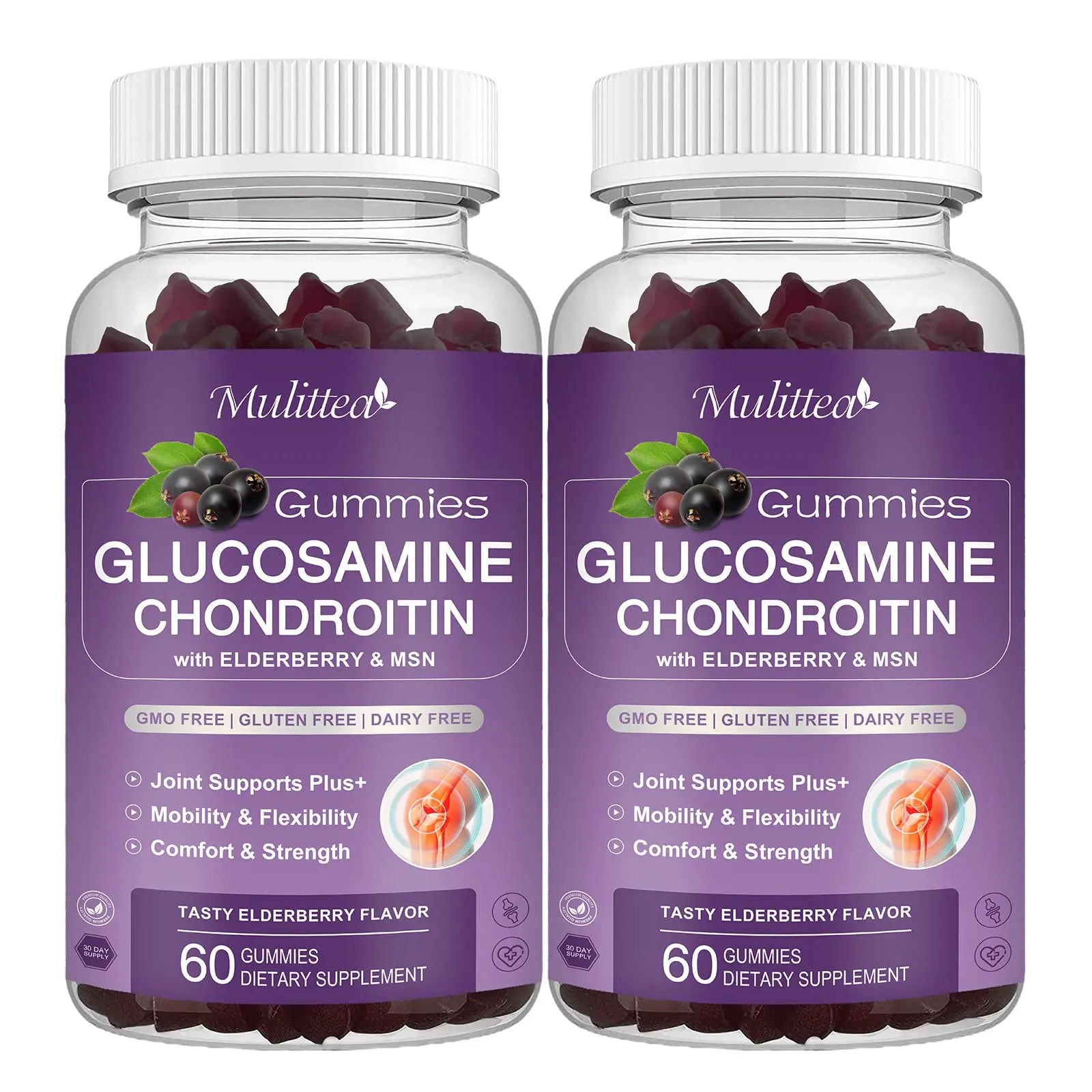Mulittea Glucosamine Chondroitin Gummies - Extra Strength Joint Support Supplement with MSM & Elderberry for Natural Joint, Antioxidant Immune Support for Adults, Men & Women-(2 Pack) Mulittea uk supplements