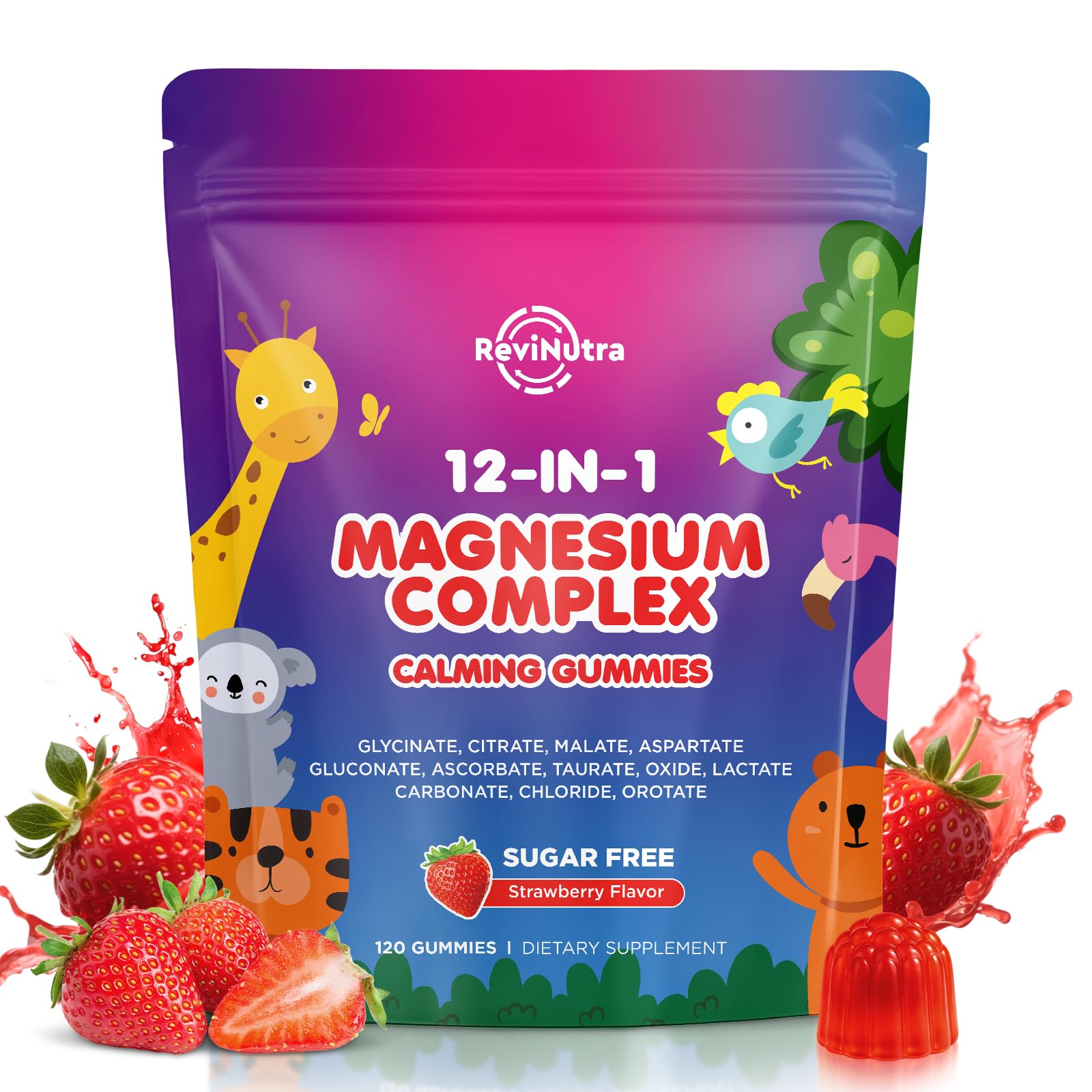 Magnesium Complex 700mg - 12 in 1 Magnesium Gummies with Glycinate, Citrate, Malate, Oxide, Taurate, Aspartate, Orotate - Supports Relaxation, Muscle & Heart - Sugar Free Strawberry 120 Count ReviNutra uk supplements