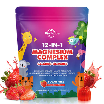 Magnesium Complex 700mg - 12 in 1 Magnesium Gummies with Glycinate, Citrate, Malate, Oxide, Taurate, Aspartate, Orotate - Supports Relaxation, Muscle & Heart - Sugar Free Strawberry 120 Count ReviNutra uk supplements