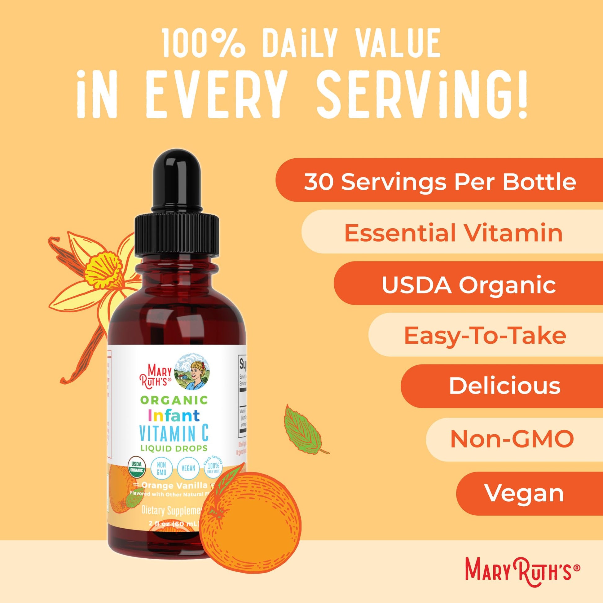 MaryRuth Organics Infant & Baby Vitamin C Supplement | USDA Organic Vitamin C Liquid Drops for Infants | Ages 6-12 Months | Immune Support | Overall Health | Vegan | Non-GMO | Gluten Free | 2 Fl Oz MARYRUTH'S uk supplements