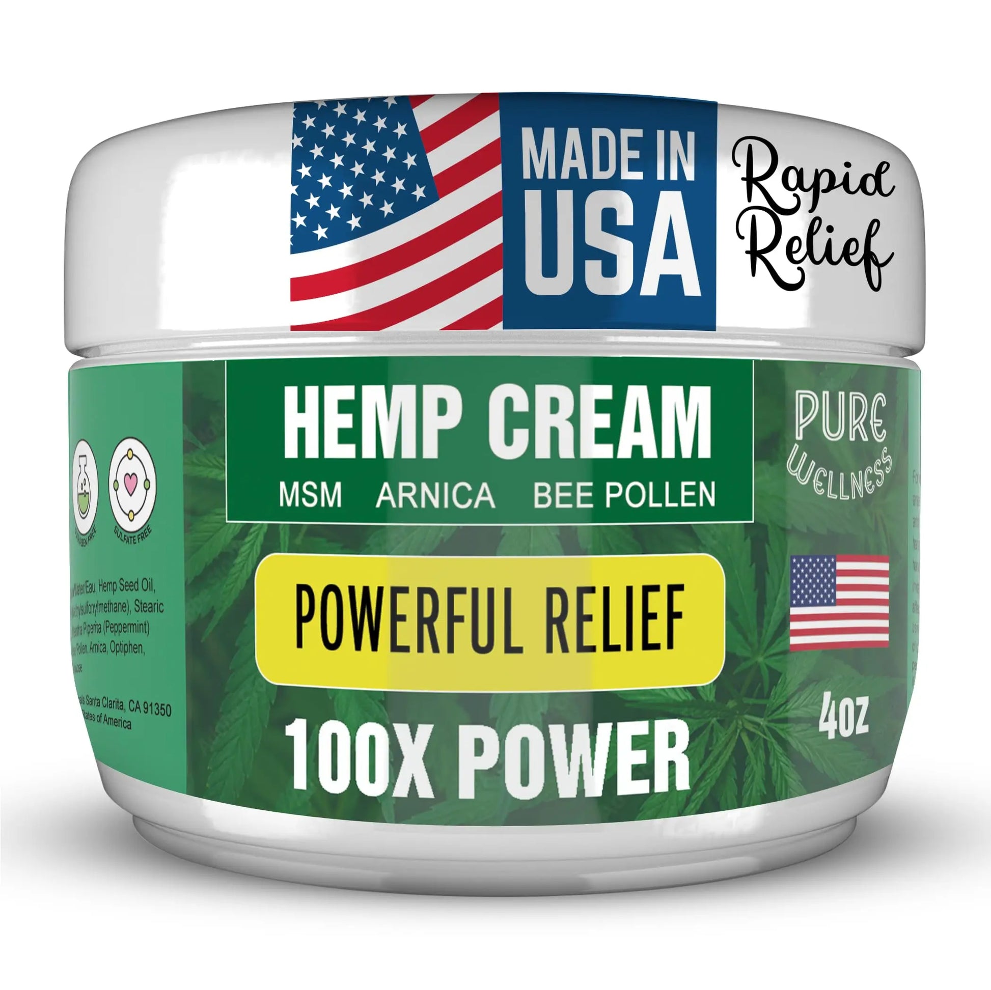 Pure Wellness Hemp Cream Maximum Strength 100,000mg with MSM, Arnica & Bee Pollen - 4 Oz, Supports Relief & Soothing from Joint, Muscle, Shoulder, Back, Knee and Nerve Discomfort - 1 Pack Pure Wellness uk supplements