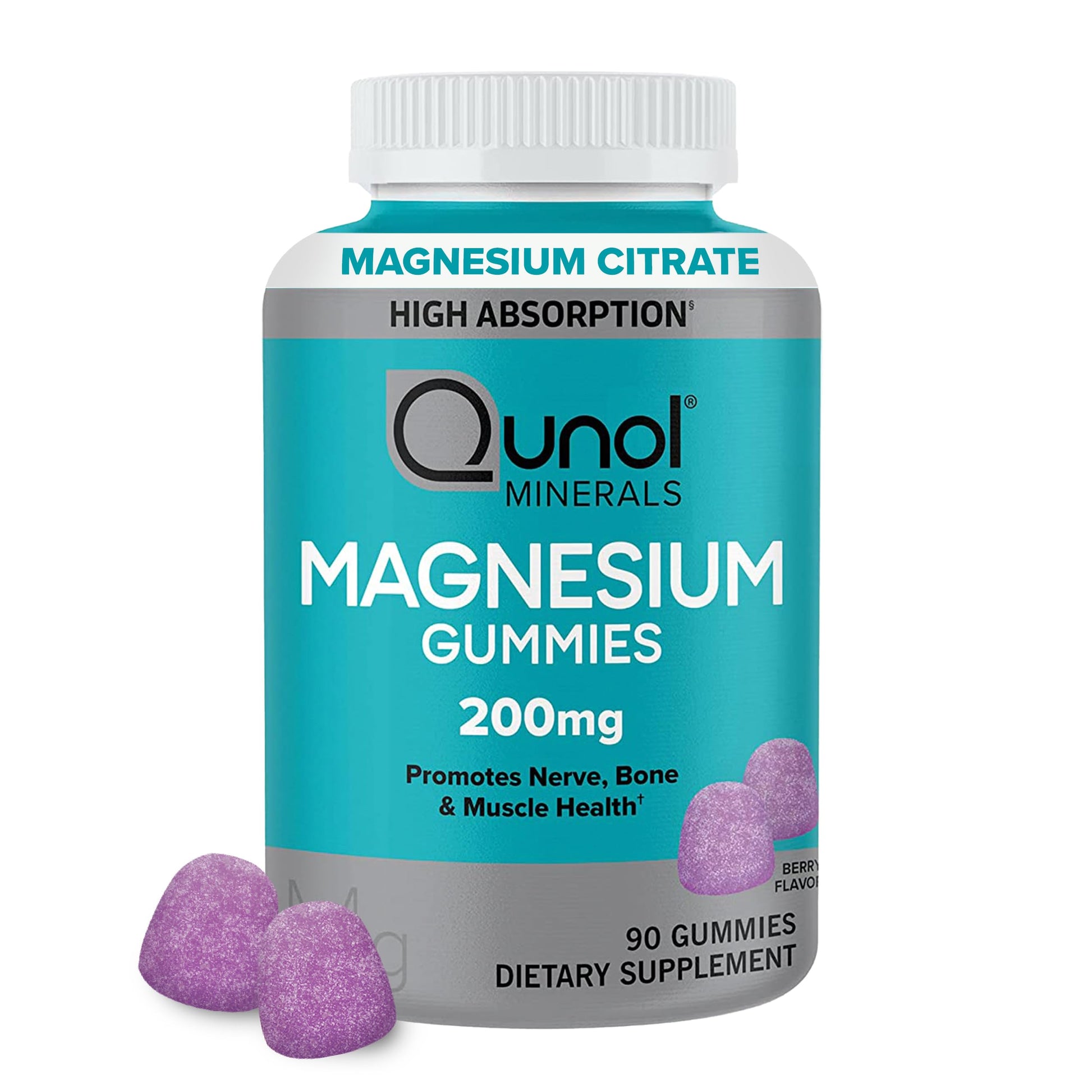 Qunol Magnesium Gummies for Adults, 200mg Elemental Magnesium (from 1,750mg Magnesium Citrate), High Absorption Magnesium Supplement, Supports Nerve, Bone and Muscle Health, Vegetarian, 90 Count Qunol uk supplements