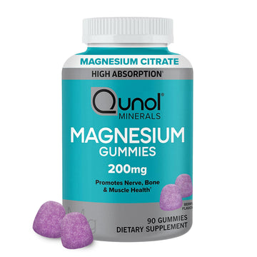 Qunol Magnesium Gummies for Adults, 200mg Elemental Magnesium (from 1,750mg Magnesium Citrate), High Absorption Magnesium Supplement, Supports Nerve, Bone and Muscle Health, Vegetarian, 90 Count Qunol uk supplements