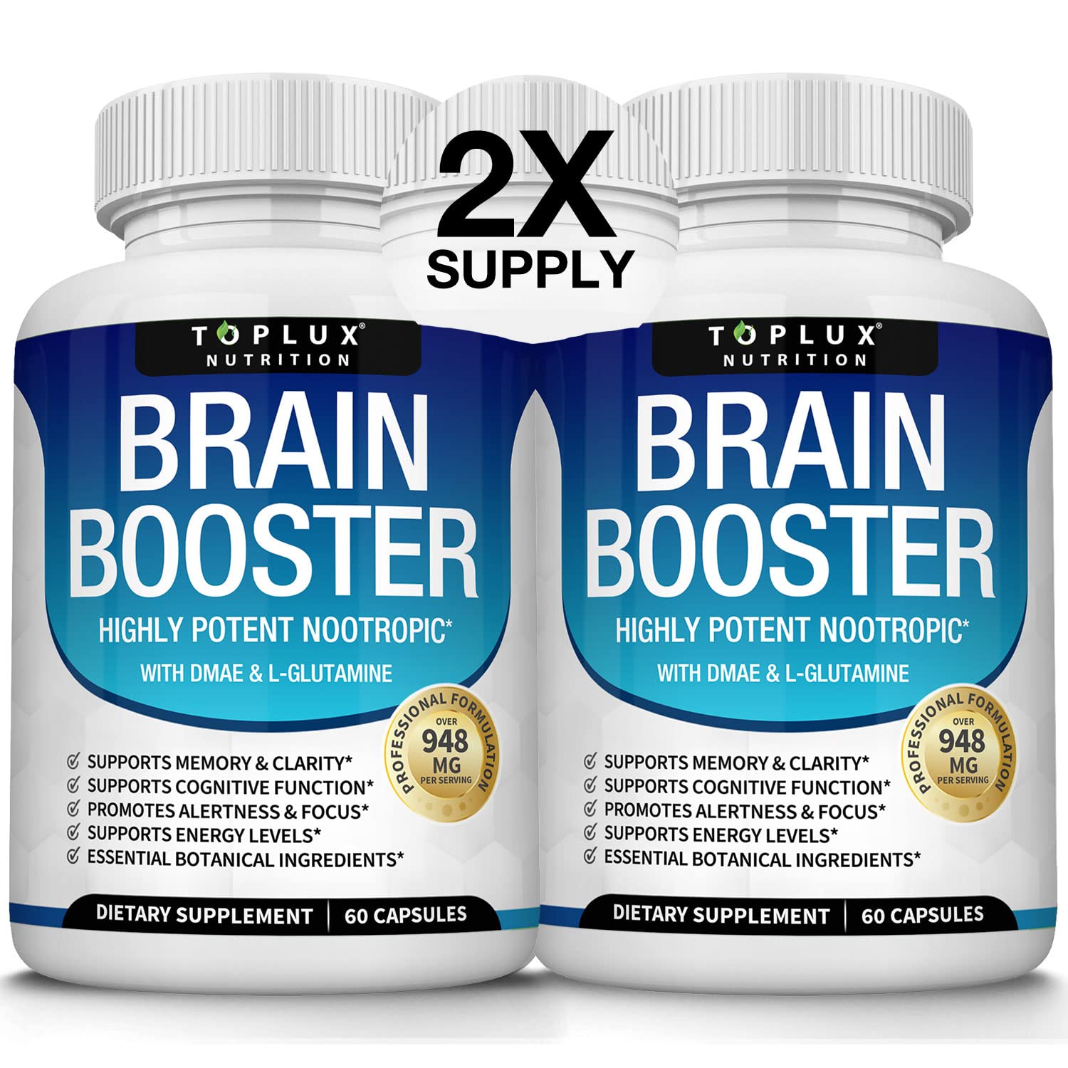 Toplux Brain Supplement Nootropic – Brain Pills Vitamin with DMAE, Bacopa Monnieri, L-Gutamine, for Men Women, 60 Capsules, Nutrition Toplux uk supplements