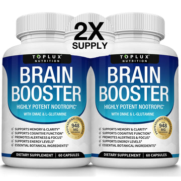 Toplux Brain Supplement Nootropic – Brain Pills Vitamin with DMAE, Bacopa Monnieri, L-Gutamine, for Men Women, 60 Capsules, Nutrition Toplux uk supplements