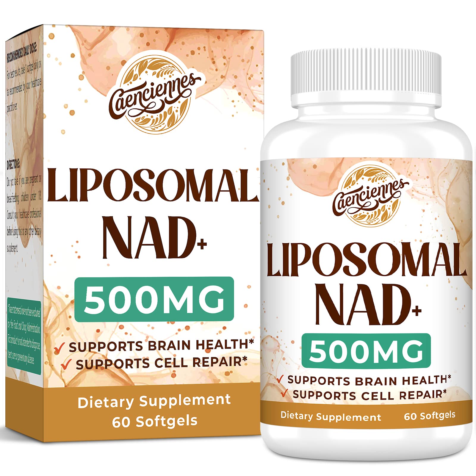 Caenciennes Liposomal NAD+ 500 MG Supplement, True NAD Plus Supplement, Superior Absorption, Boost NAD+ More Efficient Than Nicotinamide Riboside for Cellular Energy, Healthy Aging, 60 Serving Caenciennes uk supplements
