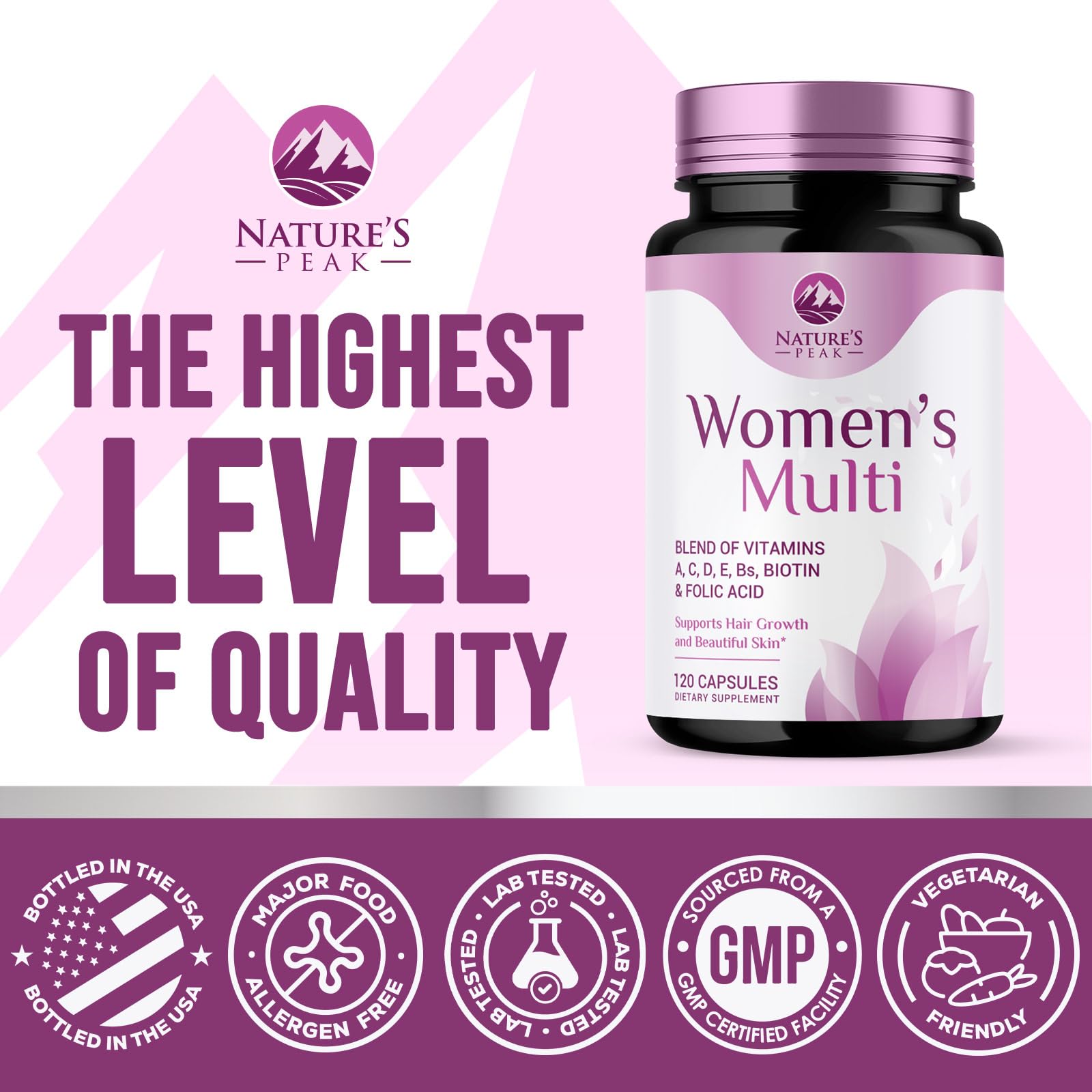 Multivitamin for Women - Complete Daily Womens Multivitamins with Calcium, Folate, Vitamin A, C, D, E & B Vitamins, Zinc and Iron - Multi Vitamins for Bone, Energy & Immune Support - 120 Capsules Nature's Peak uk supplements