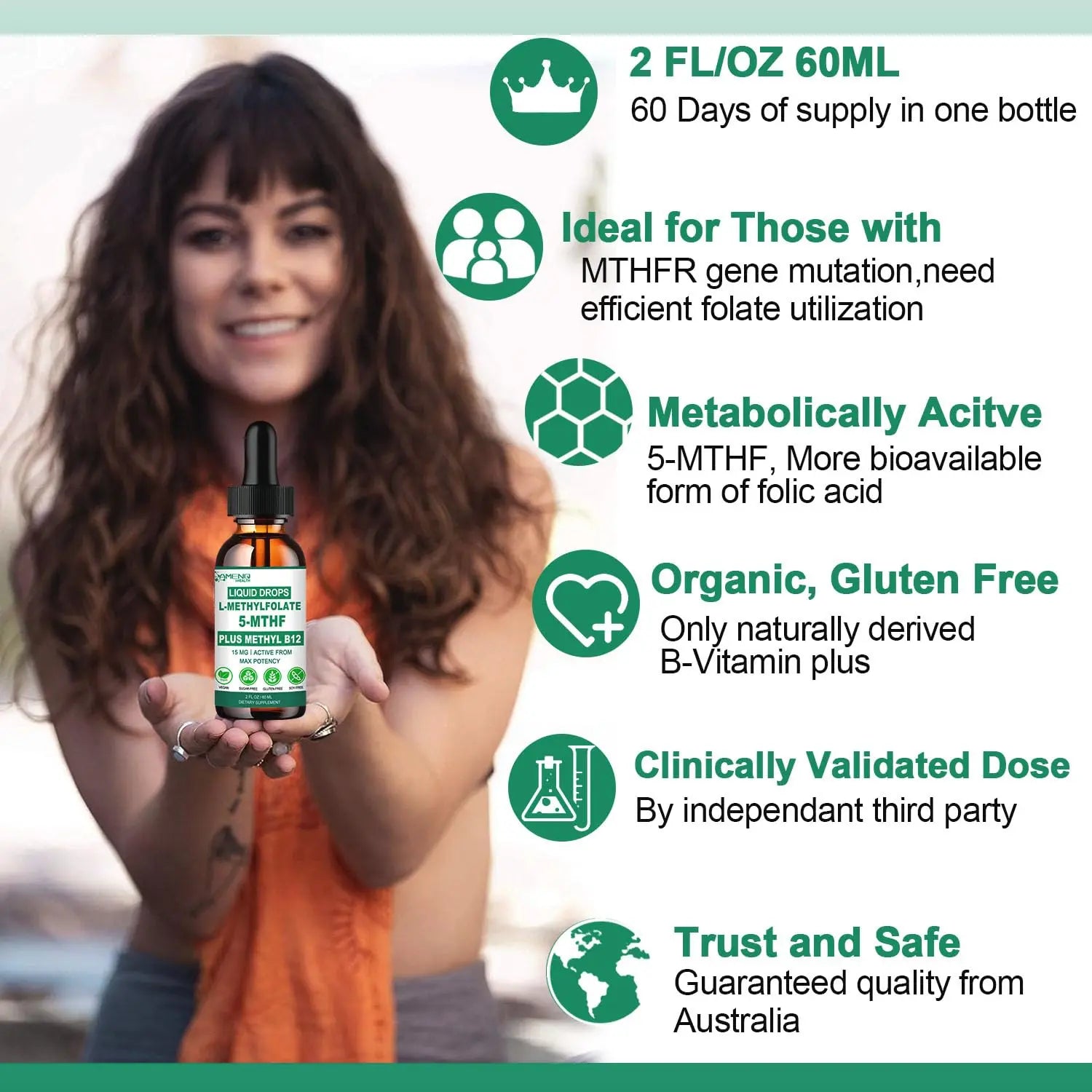 Methylfolate Supplement Liquid Drops, L Methy Folate 15mg Plus Methy B12, B6, B2 Multivitamin, Metabolically Active 5-MTHF Form AMENQ hHEALTH uk supplements