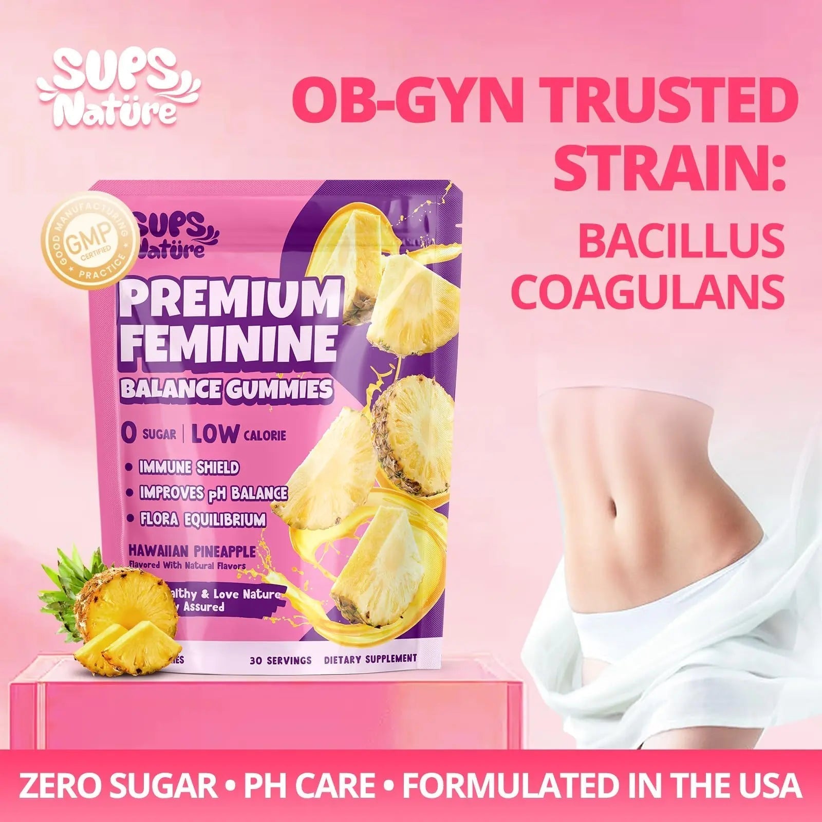 Women's Probiotic Gummies Nutrition Premium Feminine Balance Gummies - Supports pH Balance, Digestion & Immune Health - Hawaiian Pineapple Flavor sups nature uk supplements