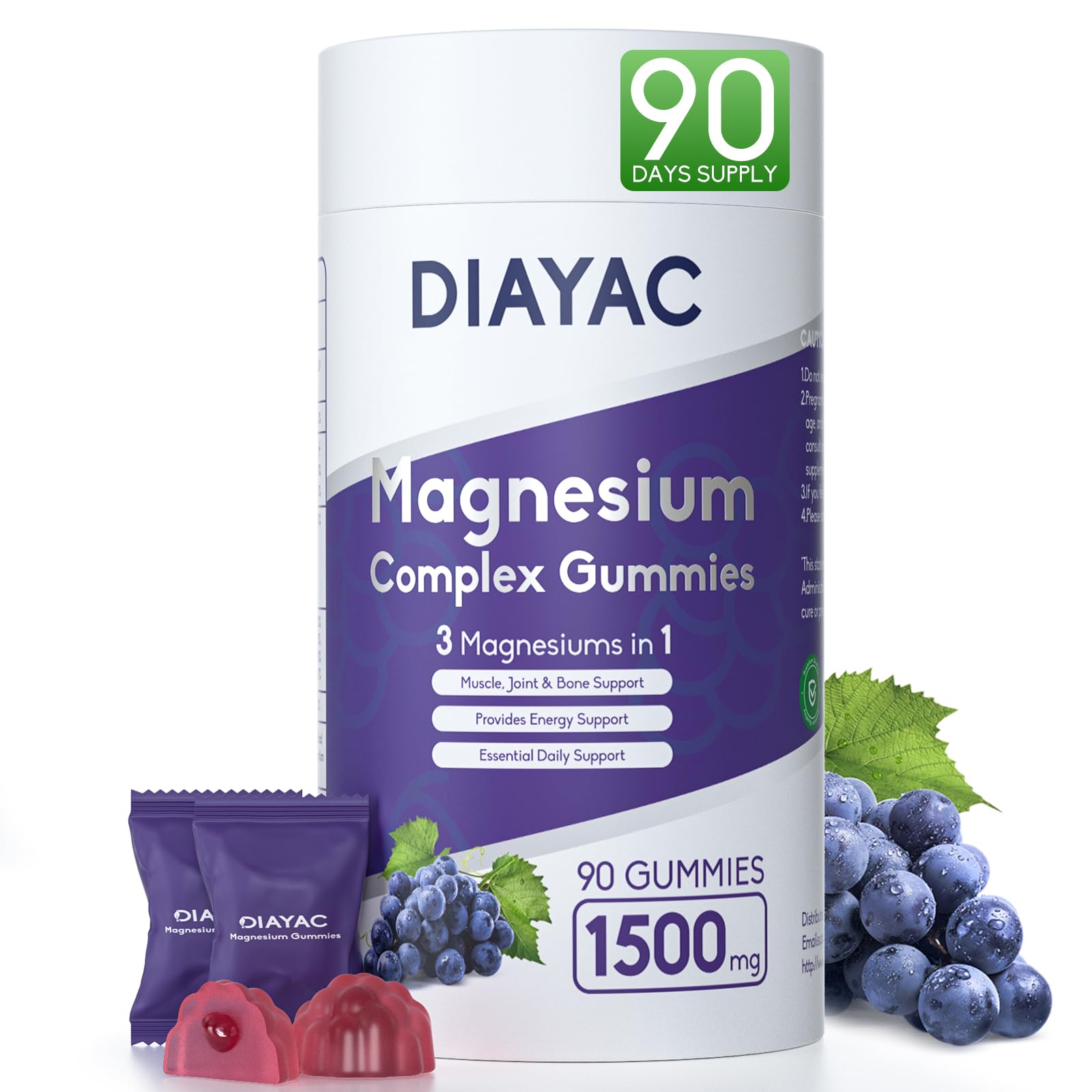 Magnesium Complex Gummies, Individually Packaged Magnesium Supplement, Magnesium Chelate, Bisglycinate, Malate, Citrate, Taurate Chewable for Women & Men,Sleep&Muscle&Nerve Health, Vegan 90 Counts DIAYAC uk supplements