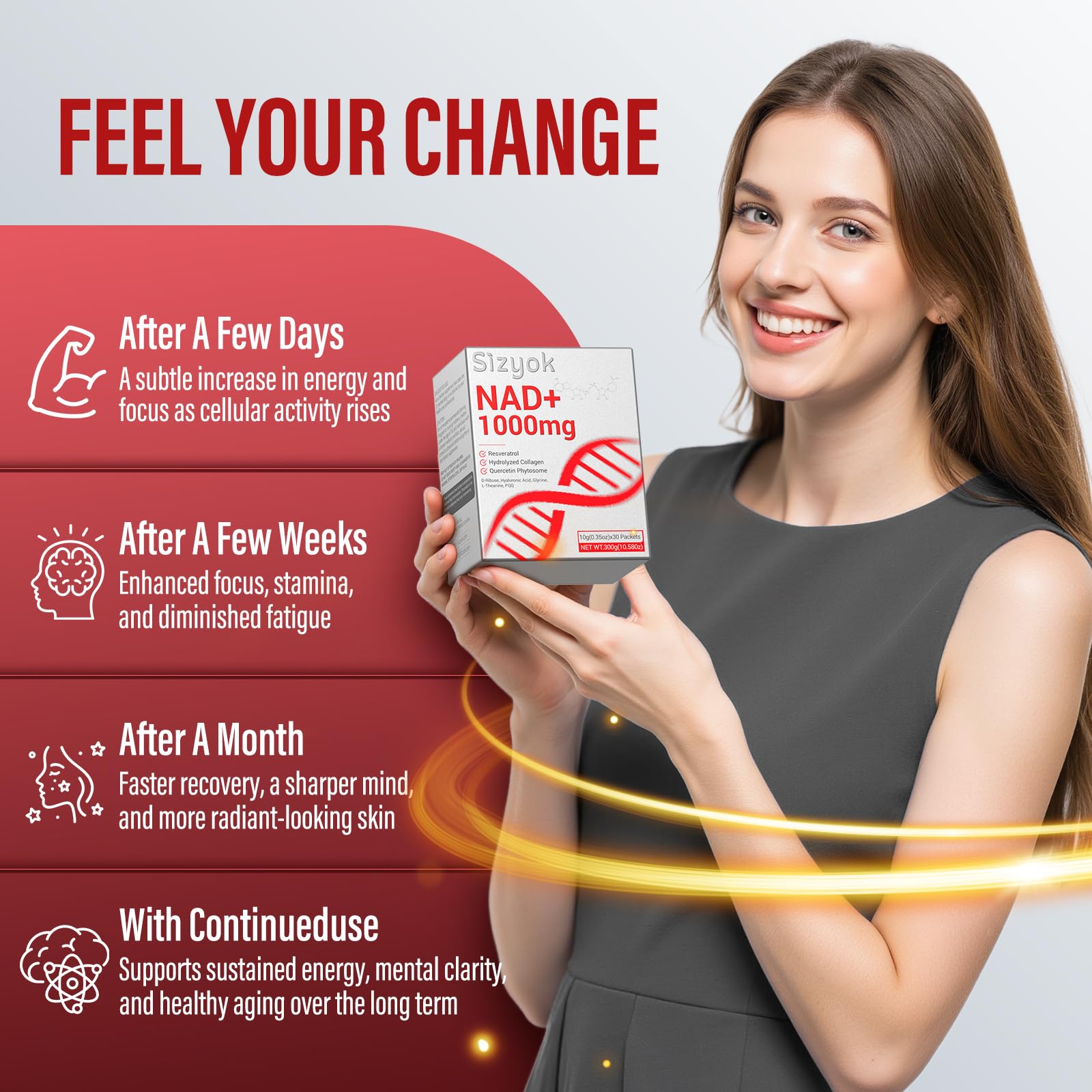 NAD+ Supplement 1000mg Liquid - High Absorption NAD+ with Trans Resveratrol 2000mg, Collagen & Hyaluronic Acid, Anti-Aging Energy Support for Women, Cellular Health & Longevity Boost Sizyok uk supplements