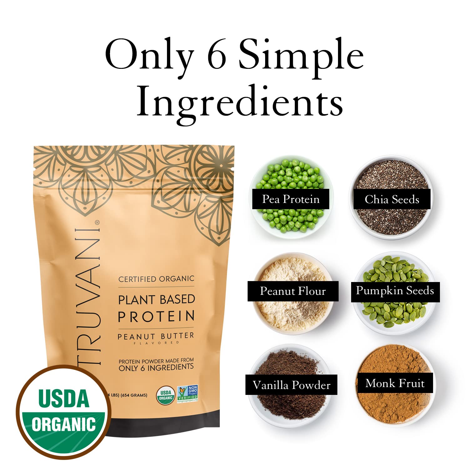 Truvani Organic Vegan Protein Powder Peanut Butter - 20g of Plant Based Protein, Powder Truvani uk supplements