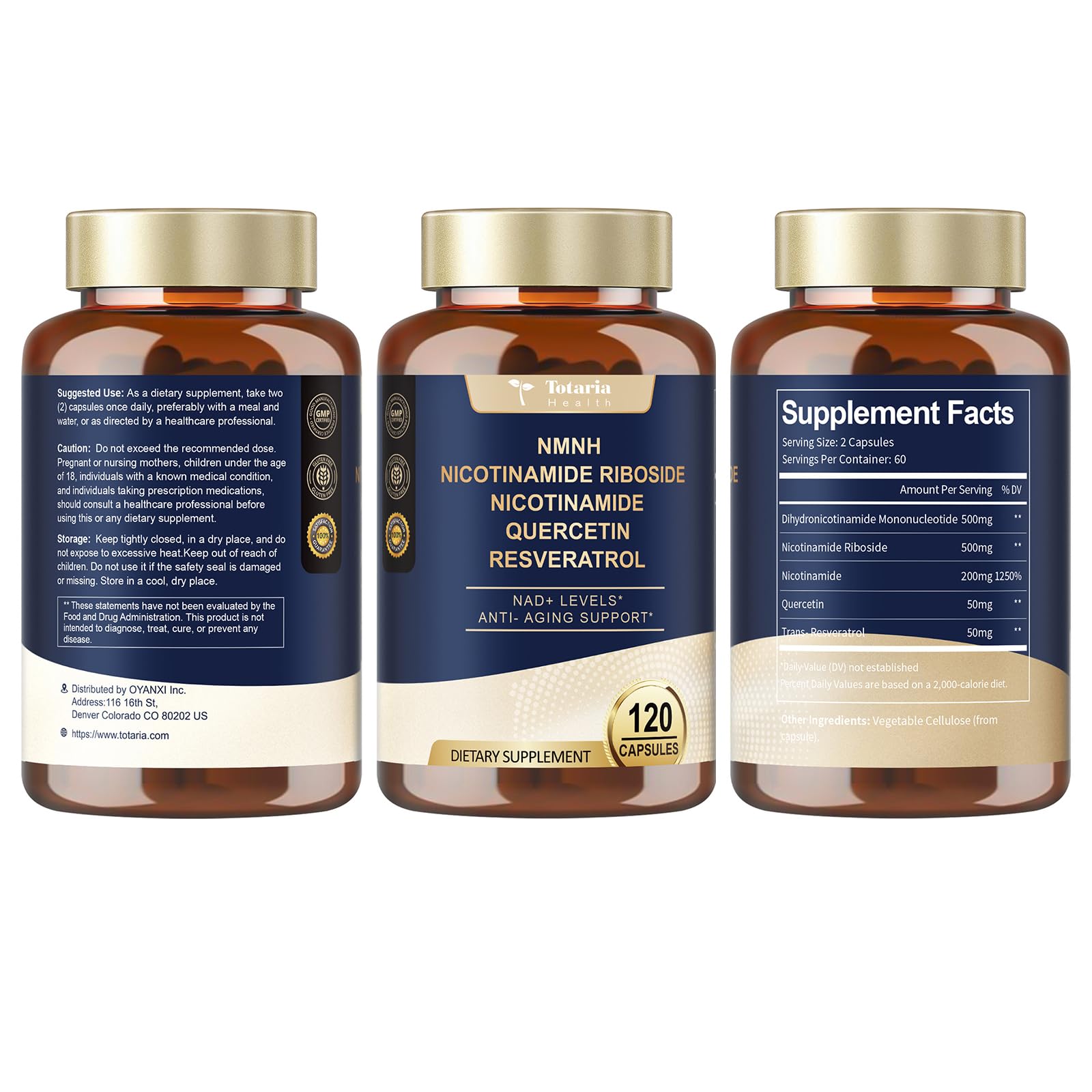 Totaria NMNH 500mg (Dihydronicotinamide Mononucleotide), Premium NMN Alternative Supplement w/Niacinamide (Vitamin B3), Quercetin, Trans-Resveratrol, for NAD+, Skin Cell, Anti-Aging & Energy, 120 Ct Totaria uk supplements