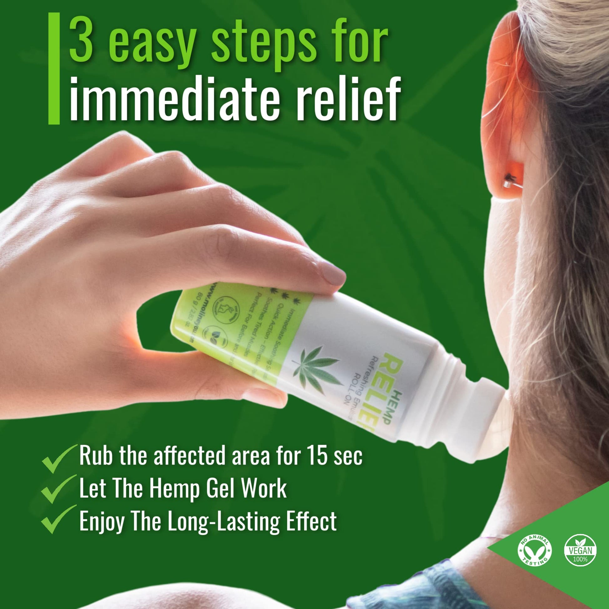 Moline You Natural Powerful Hemp Roll On, for Joint & Muscle Discomfort, Back, Neck, Knee, Shoulders HIPS. Formula with Hemp Oil Extract, Arnica, Menthol (Roll On 3 oz) Moline You uk supplements
