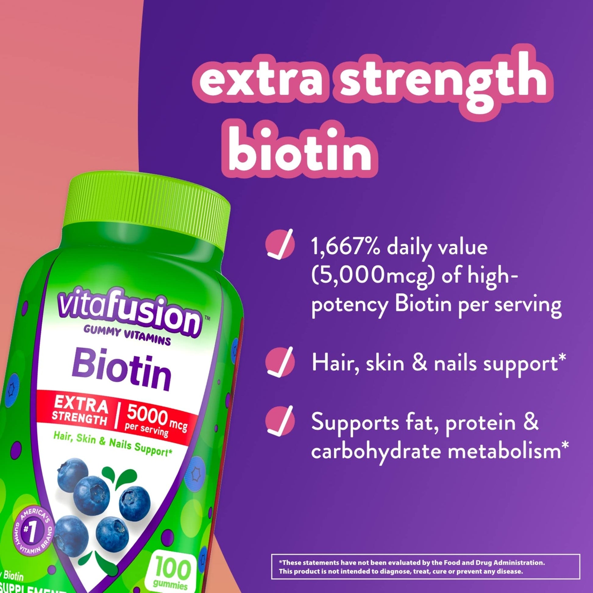 vitafusion Extra Strength Biotin Gummy Vitamins, Berry Flavored, 5,000 mcg Biotin Vitamins Vitafusion uk supplements