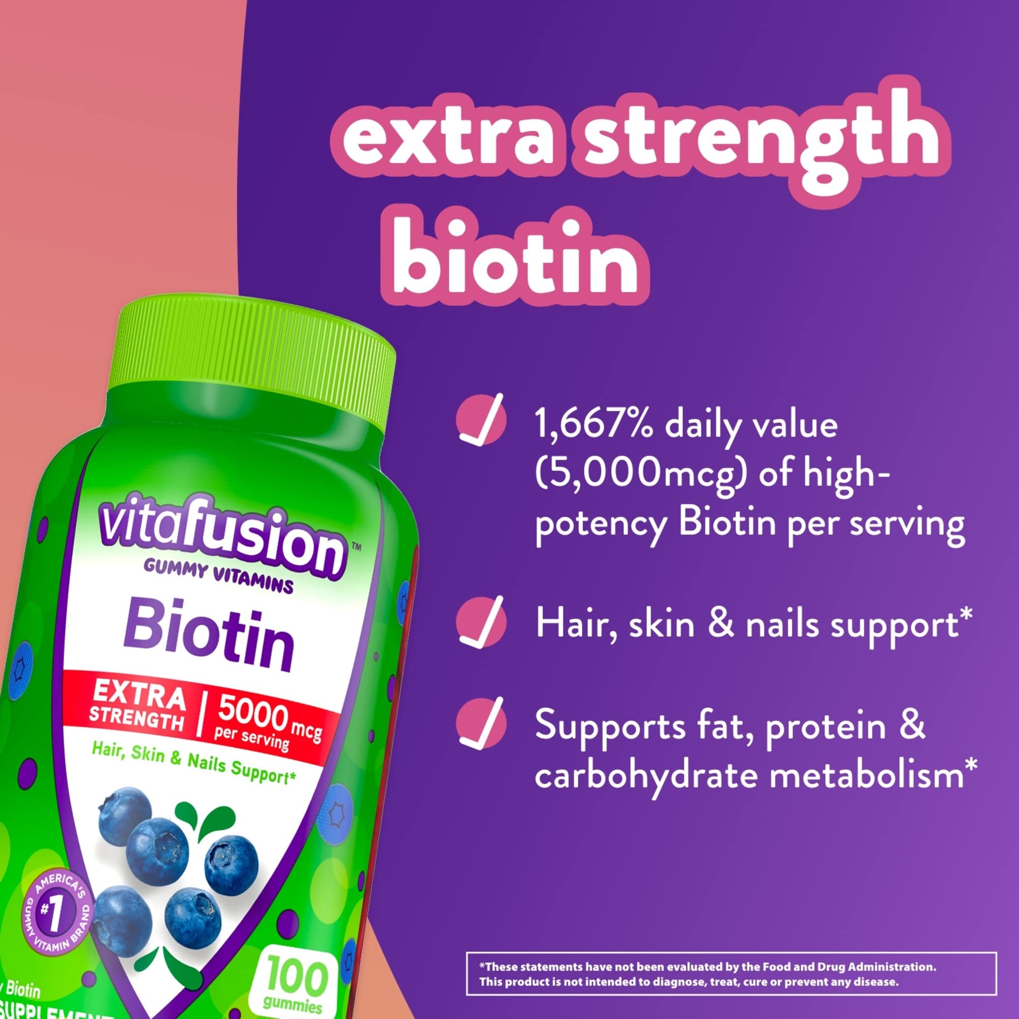 vitafusion Extra Strength Biotin Gummy Vitamins, Berry Flavored, 5,000 mcg Biotin Vitamins Vitafusion uk supplements