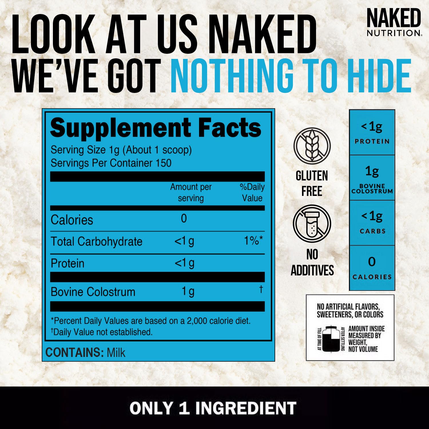 NAKED Colostrum Powder – 100% Grass-Fed Bovine Colostrum Supplement from US Farms | Tested at 20%+ IgG | Gut Health, Immunity, Recovery & Skin Support - 150 Servings NAKED uk supplements