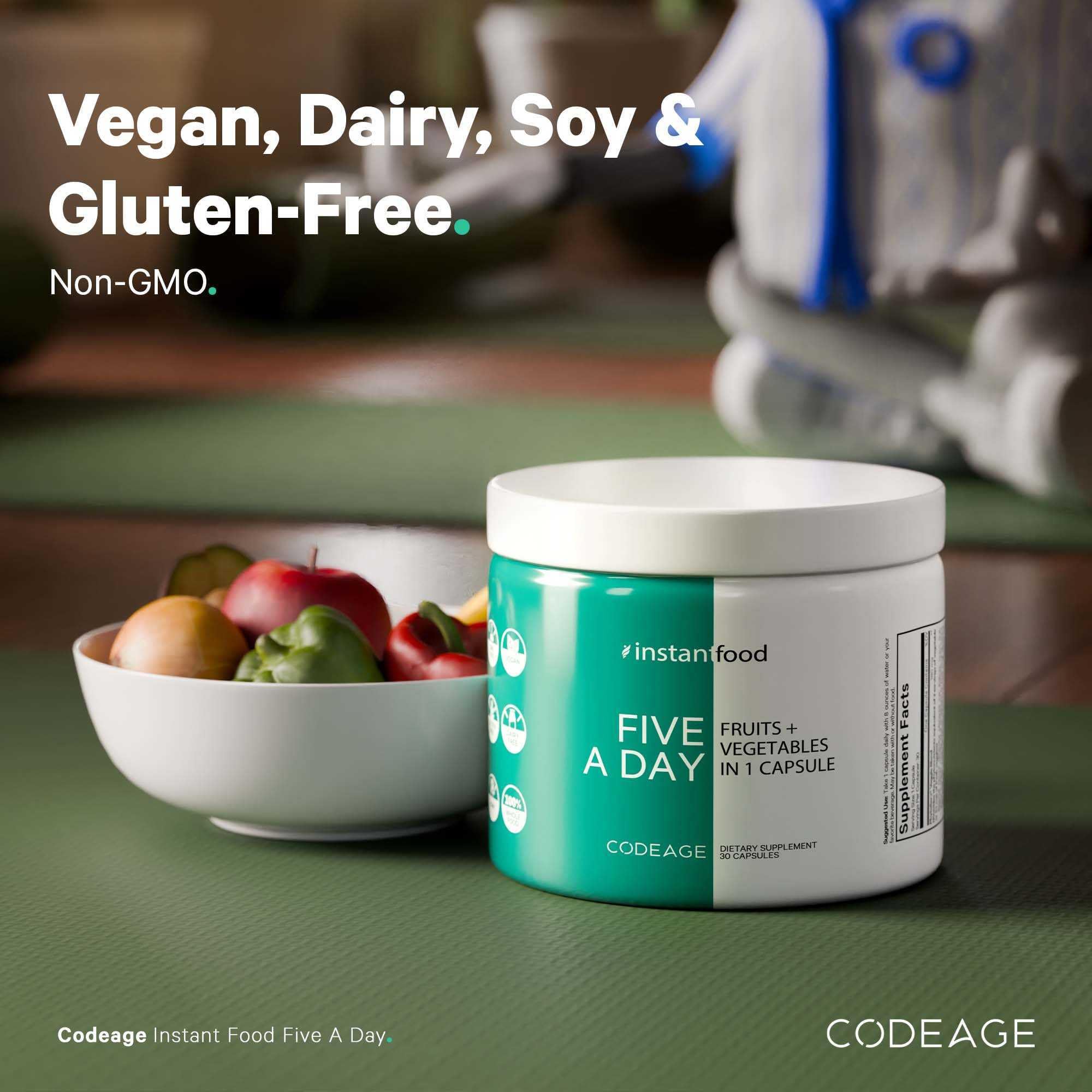 Codeage Instantfood Five A Day – Fruits & Vegetables Capsule Supplement – Whole Food Phytonutrients – 15 Fruits and Veggies Blend - Vegan, Non-GMO – 30 Capsules Codeage uk supplements