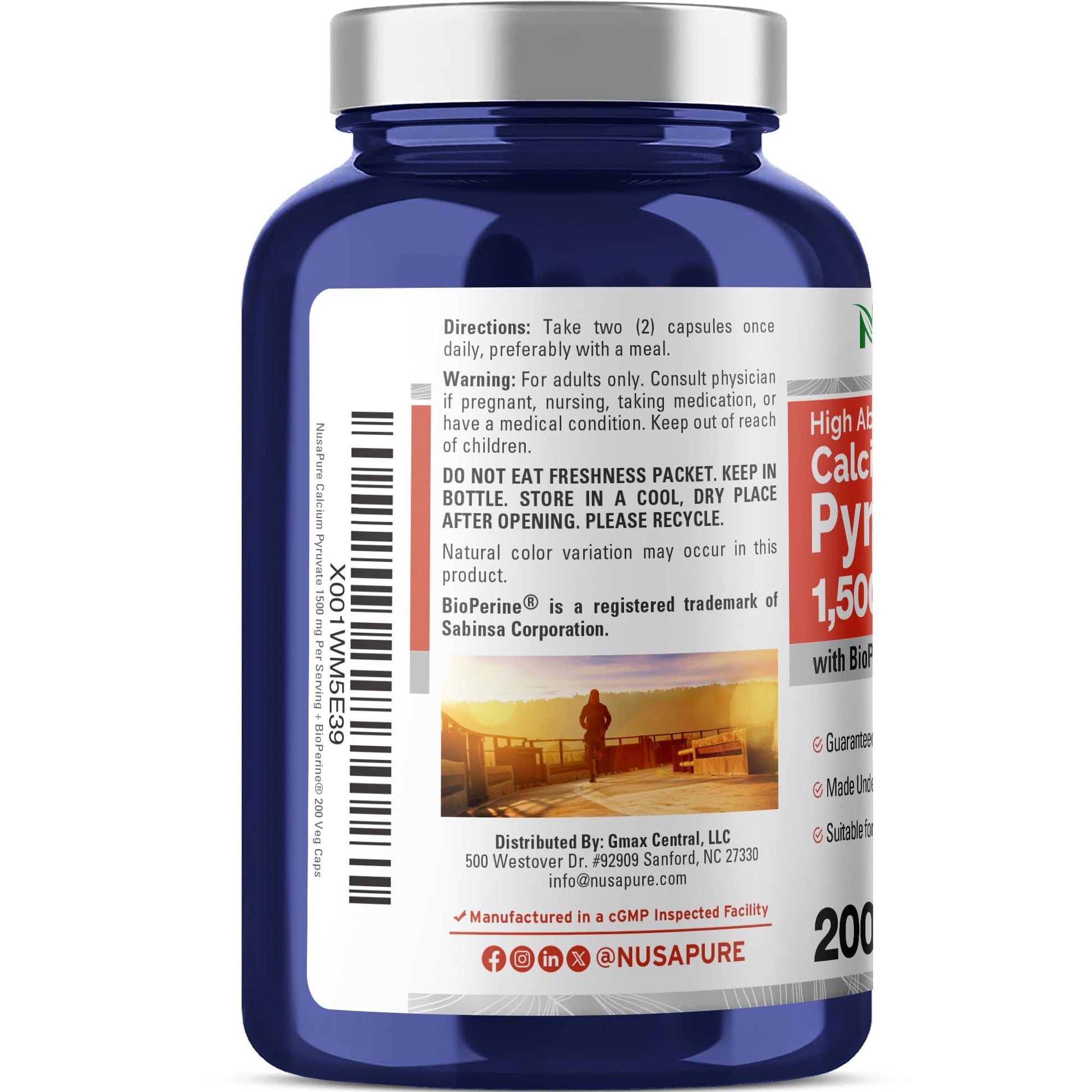 NusaPure Calcium Pyruvate - Suitable for Vegetarian/Vegan, Non - GMO - 1500 mg - 200 Capsules NusaPure uk supplements