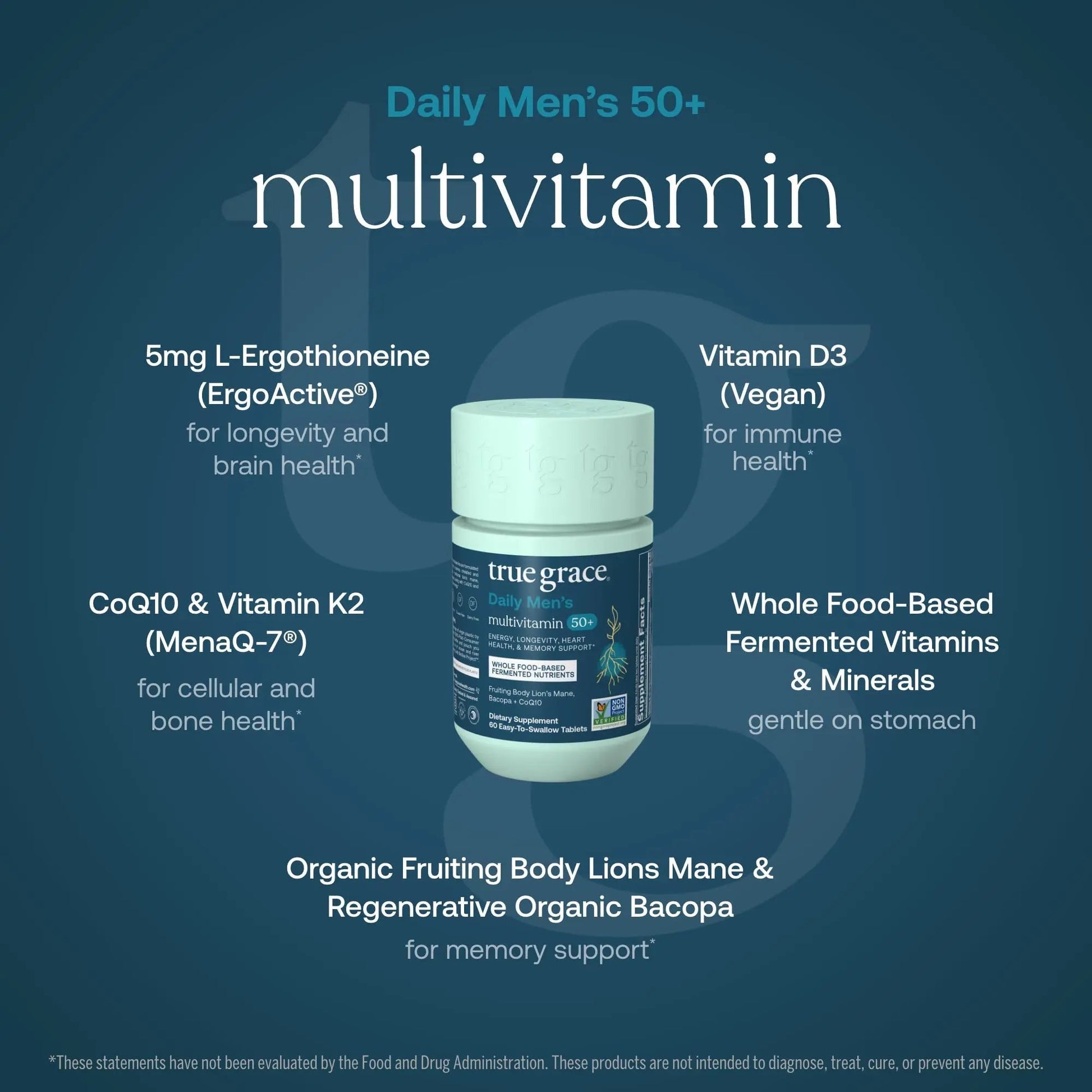 True Grace Daily Men’s Multivitamin 50+ - 60 Easy-to-Swallow Tablets - Immune, Energy, Longevity & Memory Support True Grace uk supplements