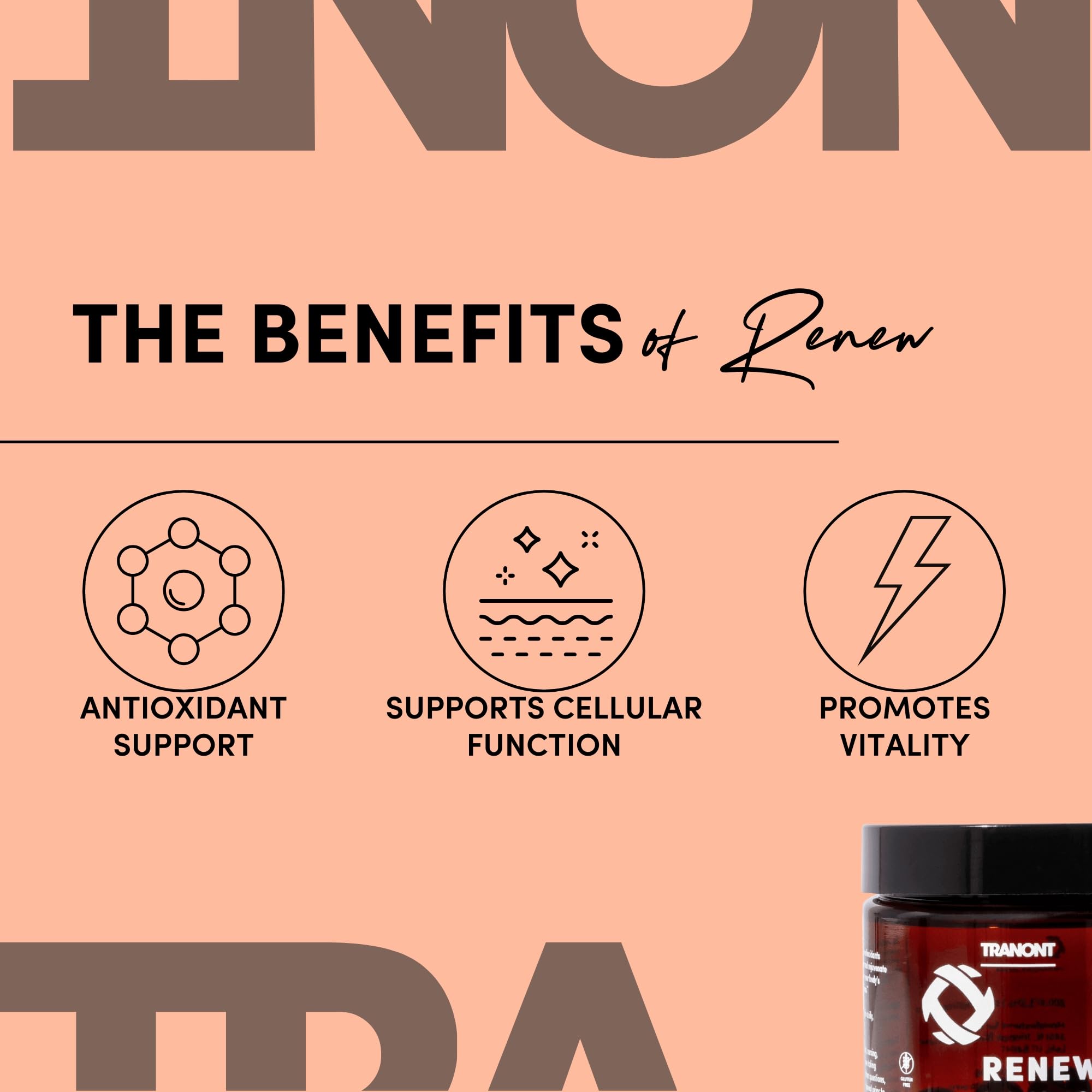 Tranont Renew - Antioxidant Complex for Vitality & Wellness | Vitamin E Tocotrienols & Geranylgeraniol | Supports Healthy Cellular Function, Joint Health, & Youthful Glow - 30 Capsules Tranont uk supplements