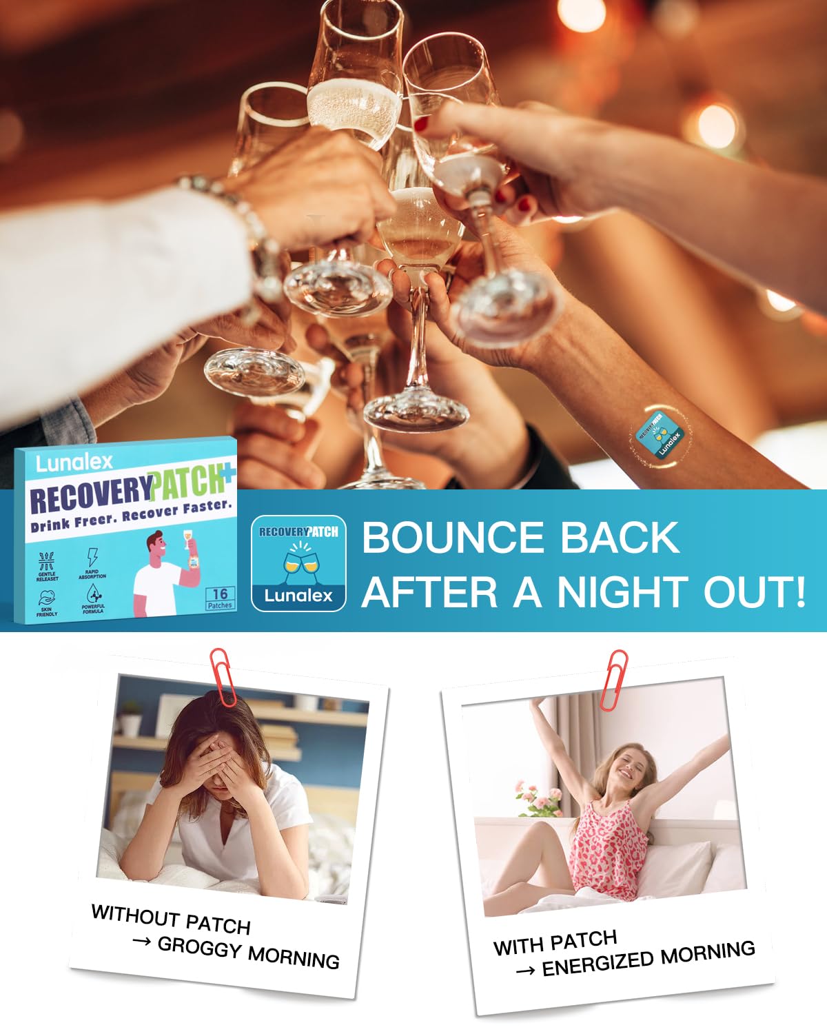 Lunalex Recovery Patch 48 Pack - Wake Up Refreshed & Balanced After Celebration - Plant-Based Formula for Morning Wellness - Bachelorette & Wedding Party Favors - 2 Patches per Sachet, Waterproof Lunalex uk supplements