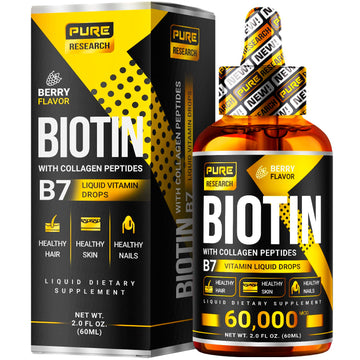 PURE RESEARCH Liquid Biotin & Collagen Hair Growth Drops 60,000mcg – Biotin and Liquid PURE RESEARCH uk supplements