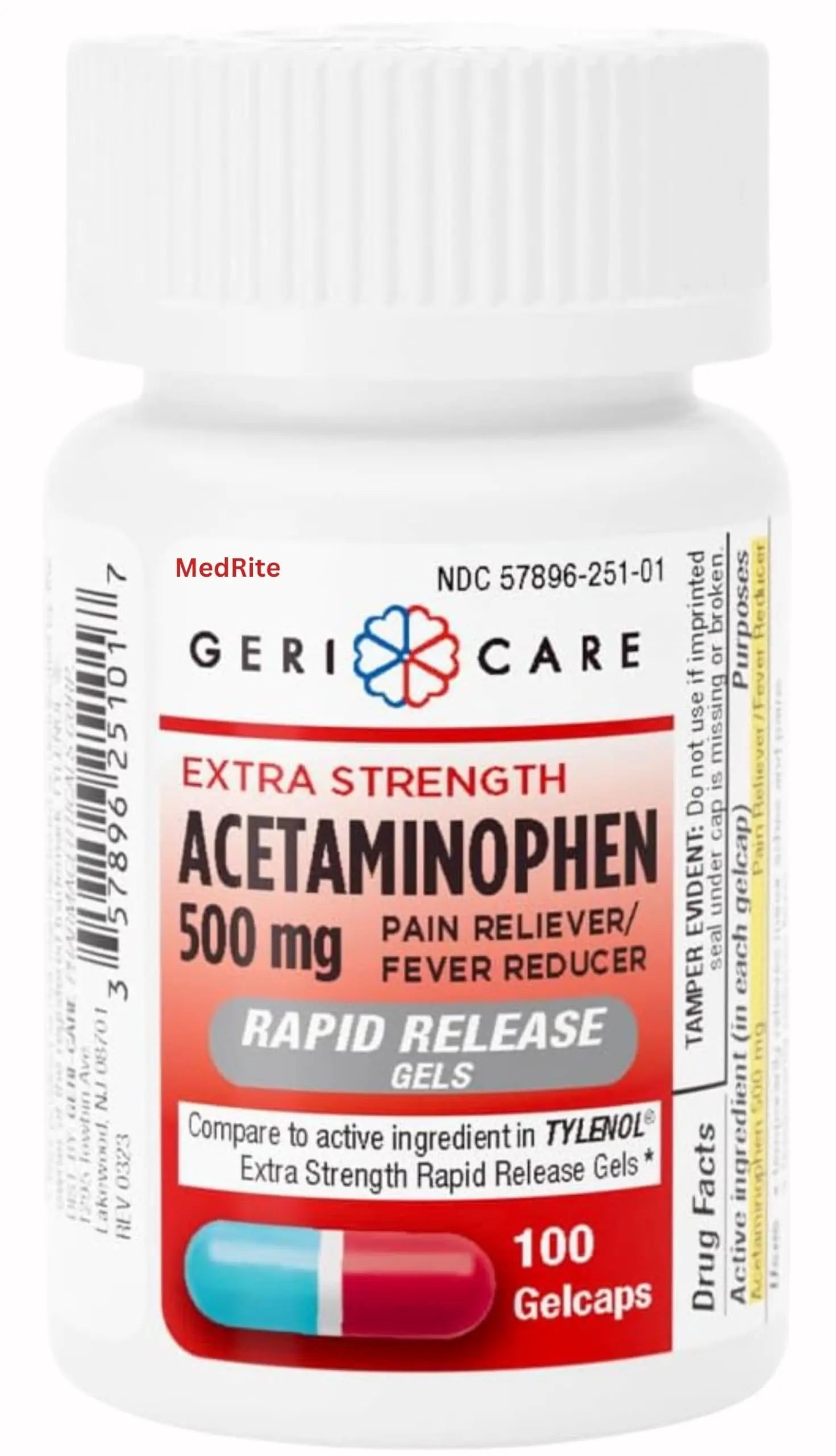 MedRite Acetaminophen 500mg Extra Strength - 100 Rapid Release Gelcaps - Over-The-Counter Medication MedRite uk supplements