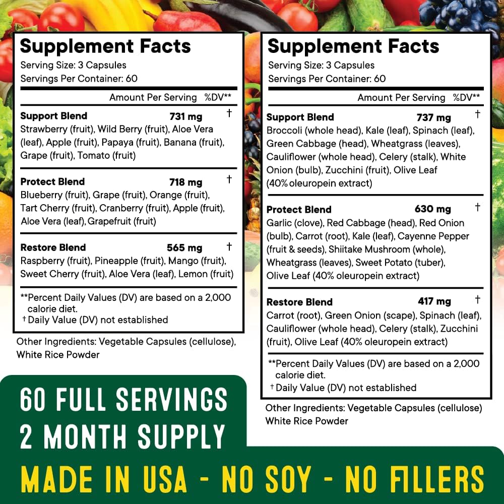 Superfood Fruit and Veggie Supplement - 360 Whole Super Fruit and Vegetable Supplements & Vitamin with Beta-Carotene, Soy Free- 180 Count (Pack of 2) Superfood MD uk supplements